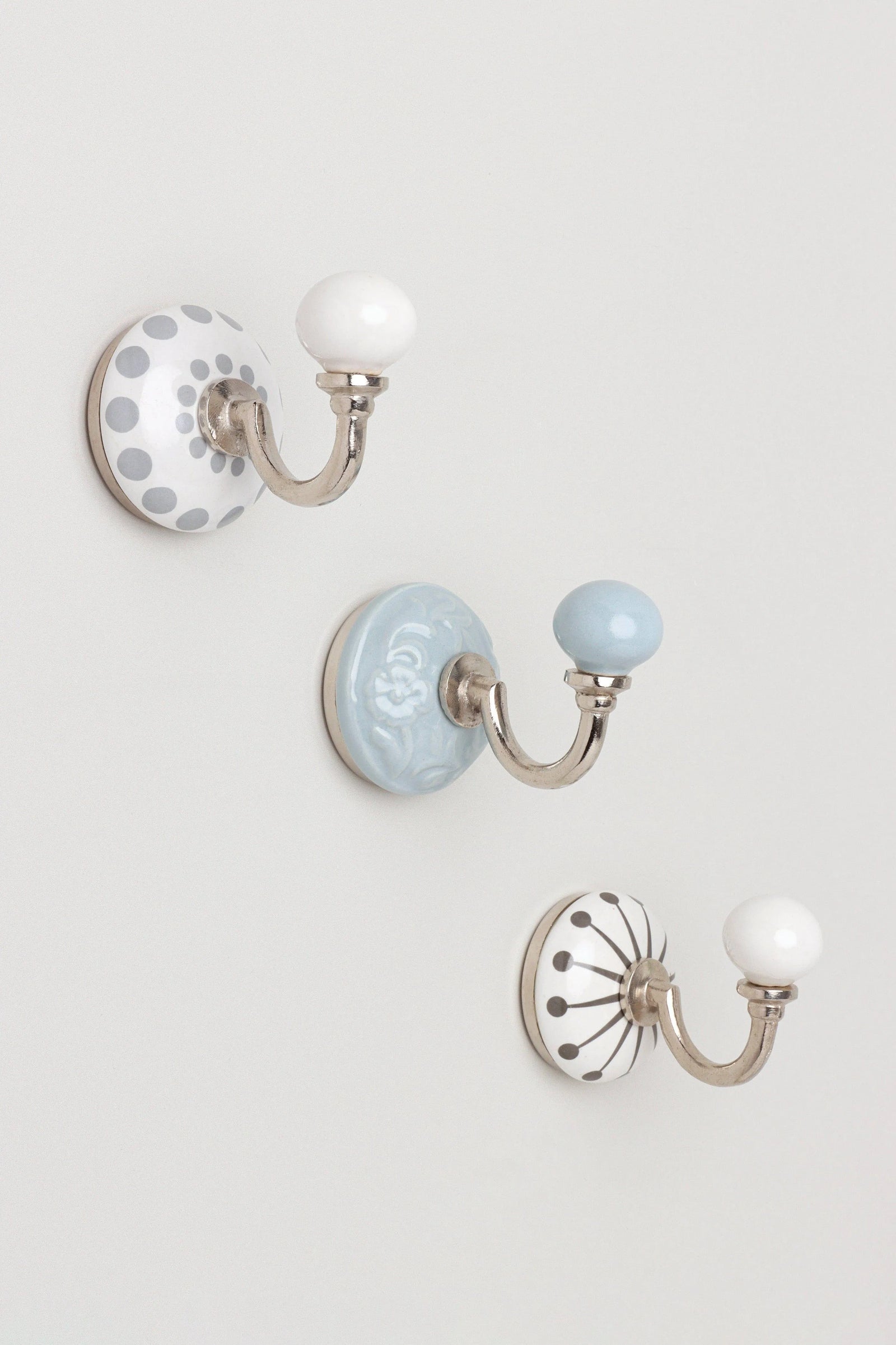 Cambridge patterned ceramic wall hook with chrome finish — handcrafted studio hook, G Decor