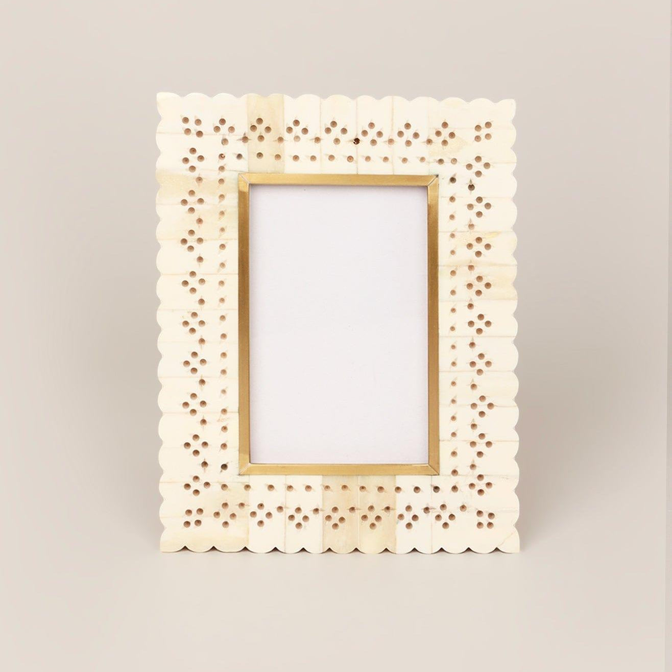 Carpathian Handmade Brass & Bone Inlay Photo Frame Floral Picture Display - G Decor