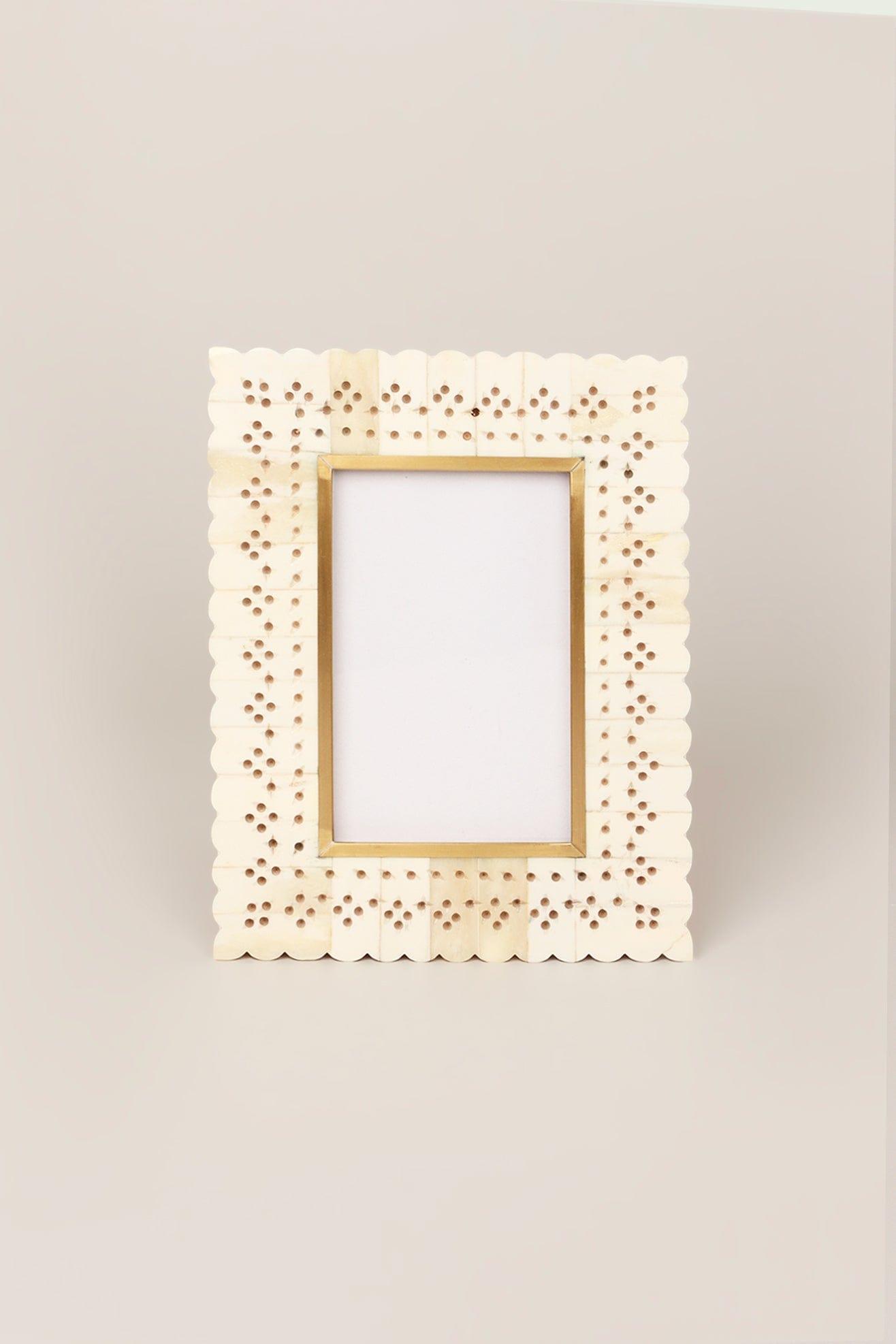 Carpathian Handmade Brass & Bone Inlay Photo Frame Floral Picture Display - G Decor