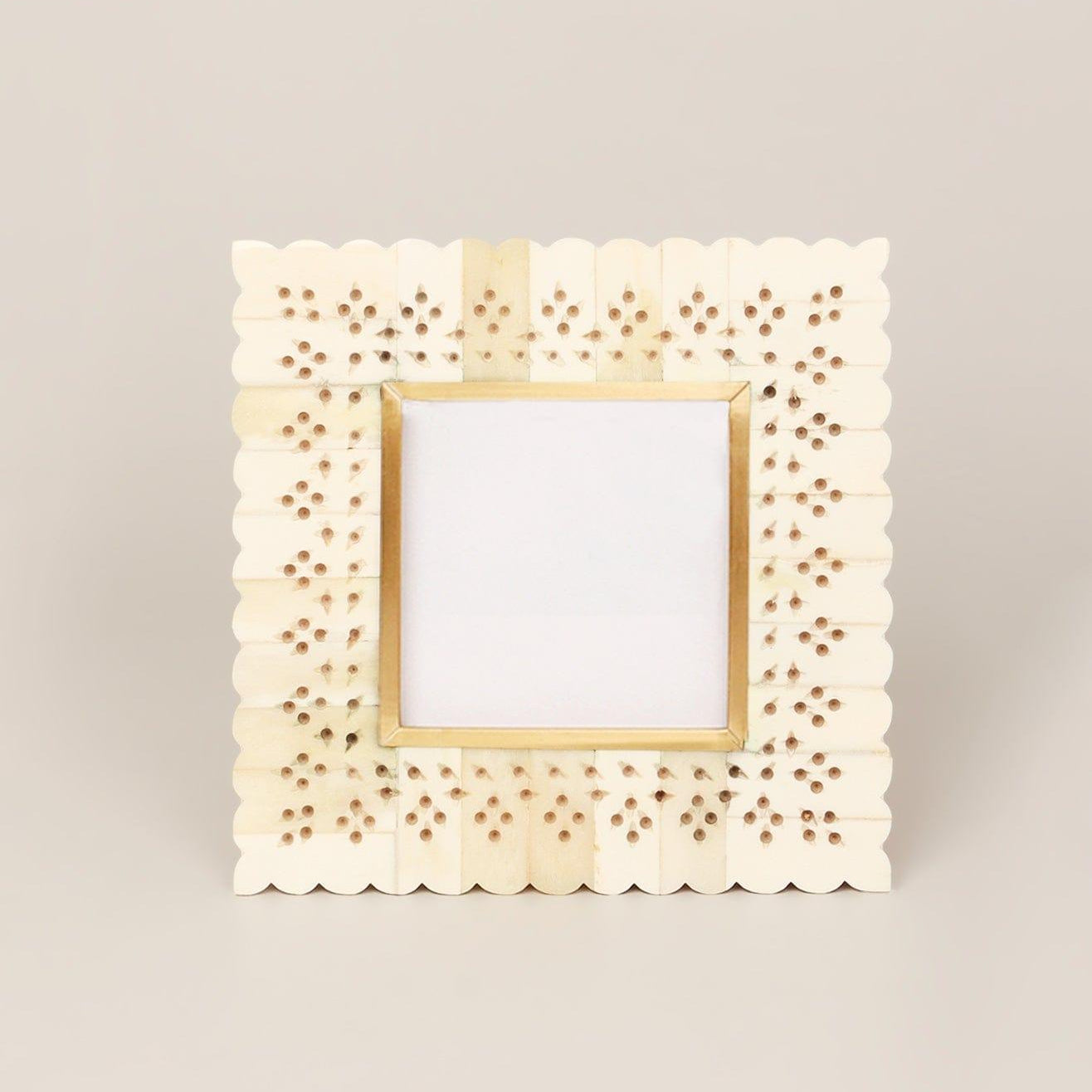 Carpathian Handmade Brass & Bone Inlay Photo Frame Floral Picture Display - G Decor