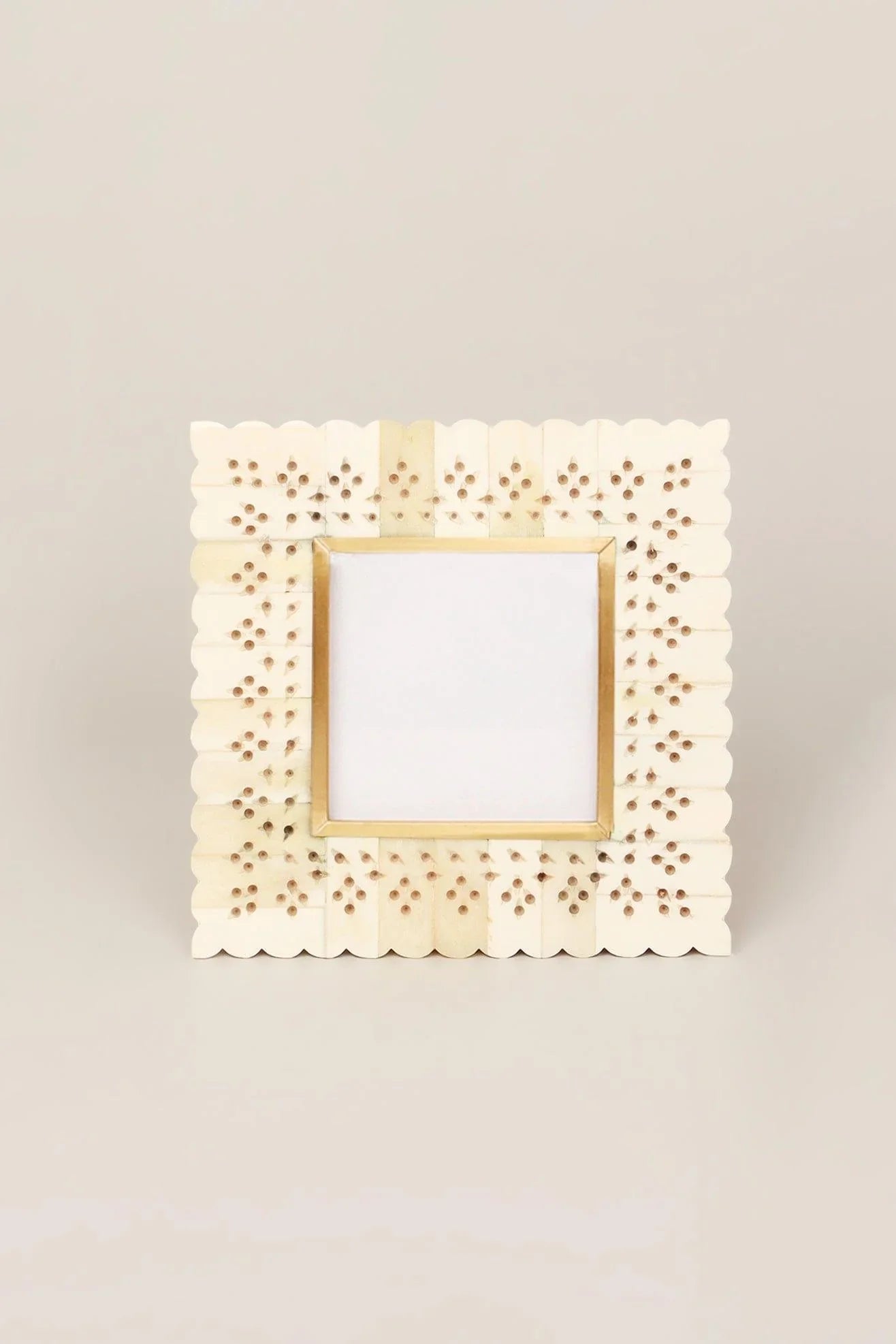 Carpathian Bone Inlay Photo Frame in Brass and Floral — lifestyle view, G Decor
