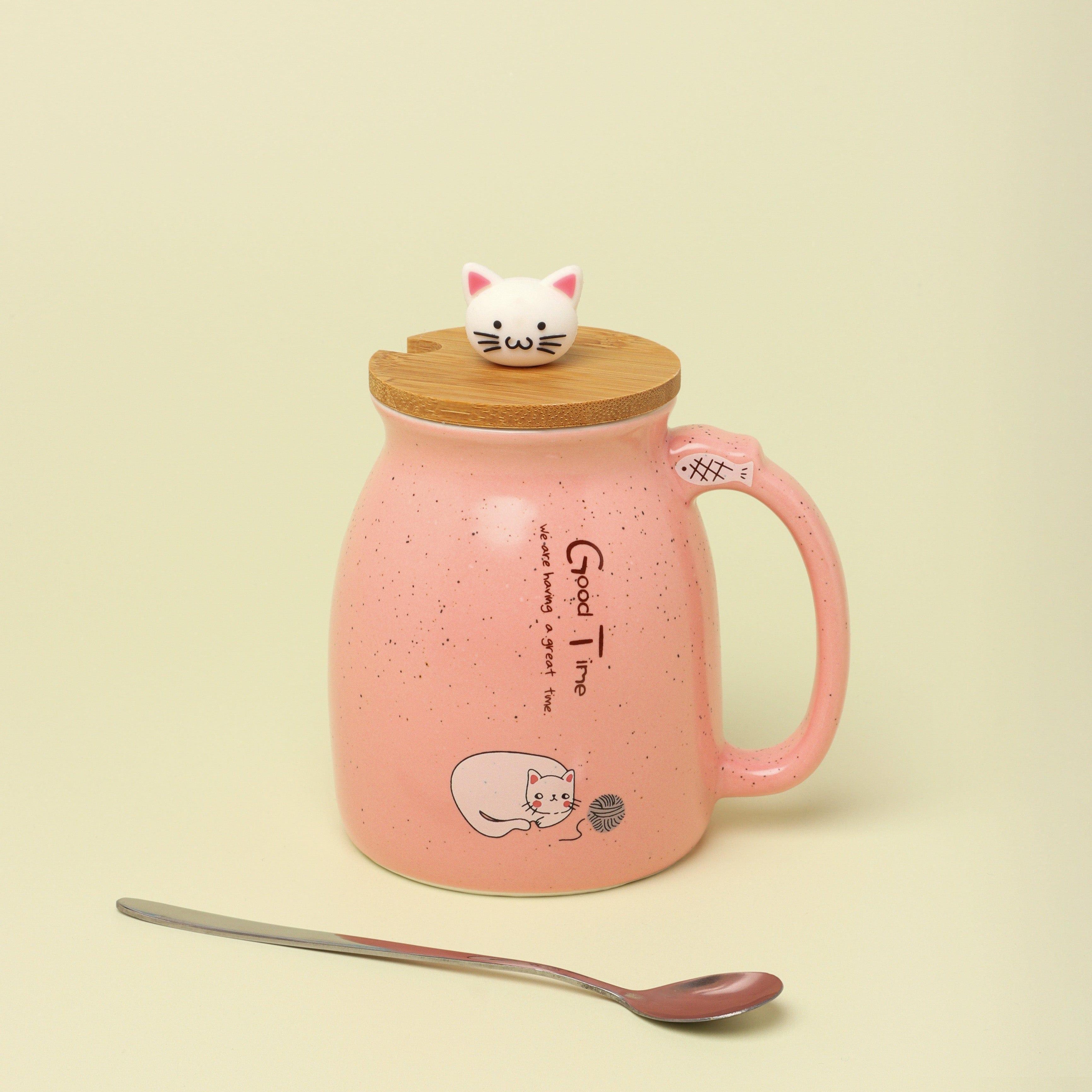 Cat Mugs Cute Ceramic Coffee Tea Cup With Lid And Spoon - G Decor