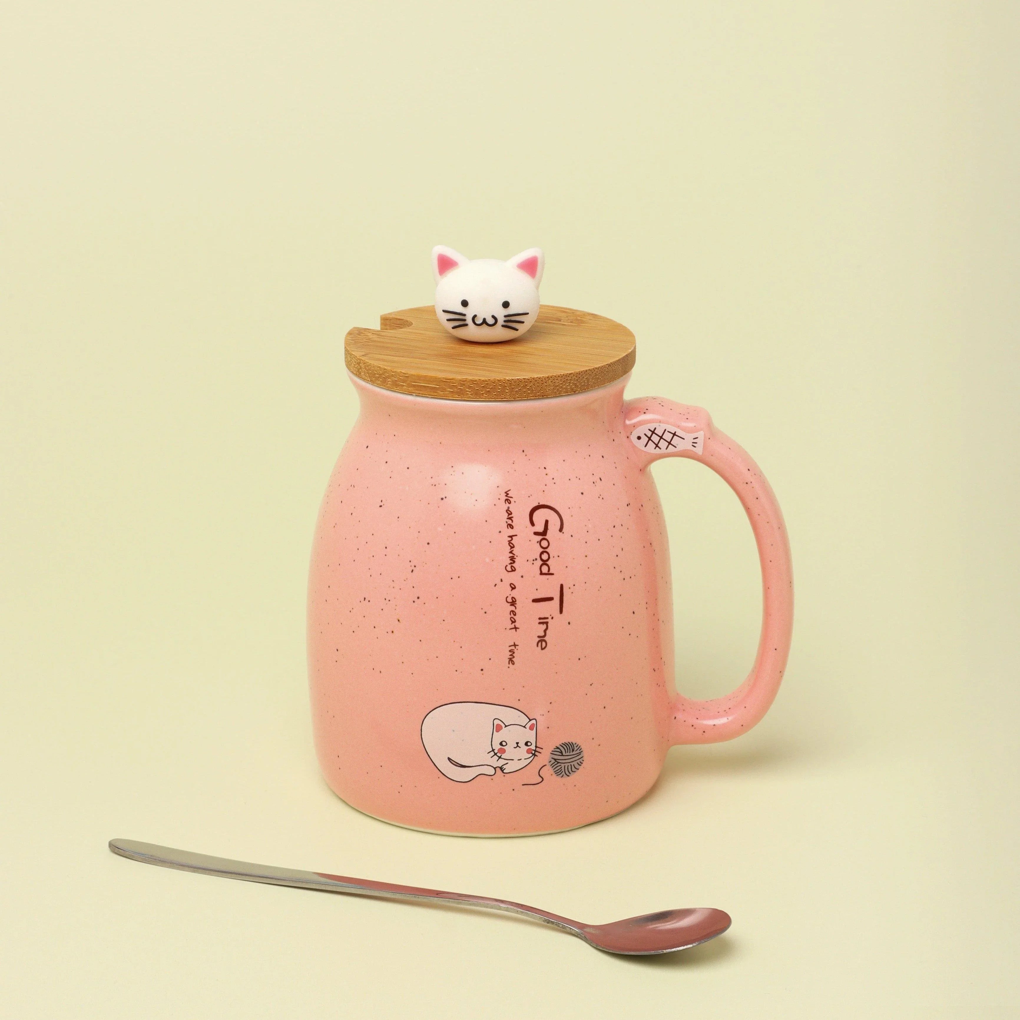 Cat Mugs Cute Ceramic Coffee Tea Cup With Lid And Spoon - G Decor
