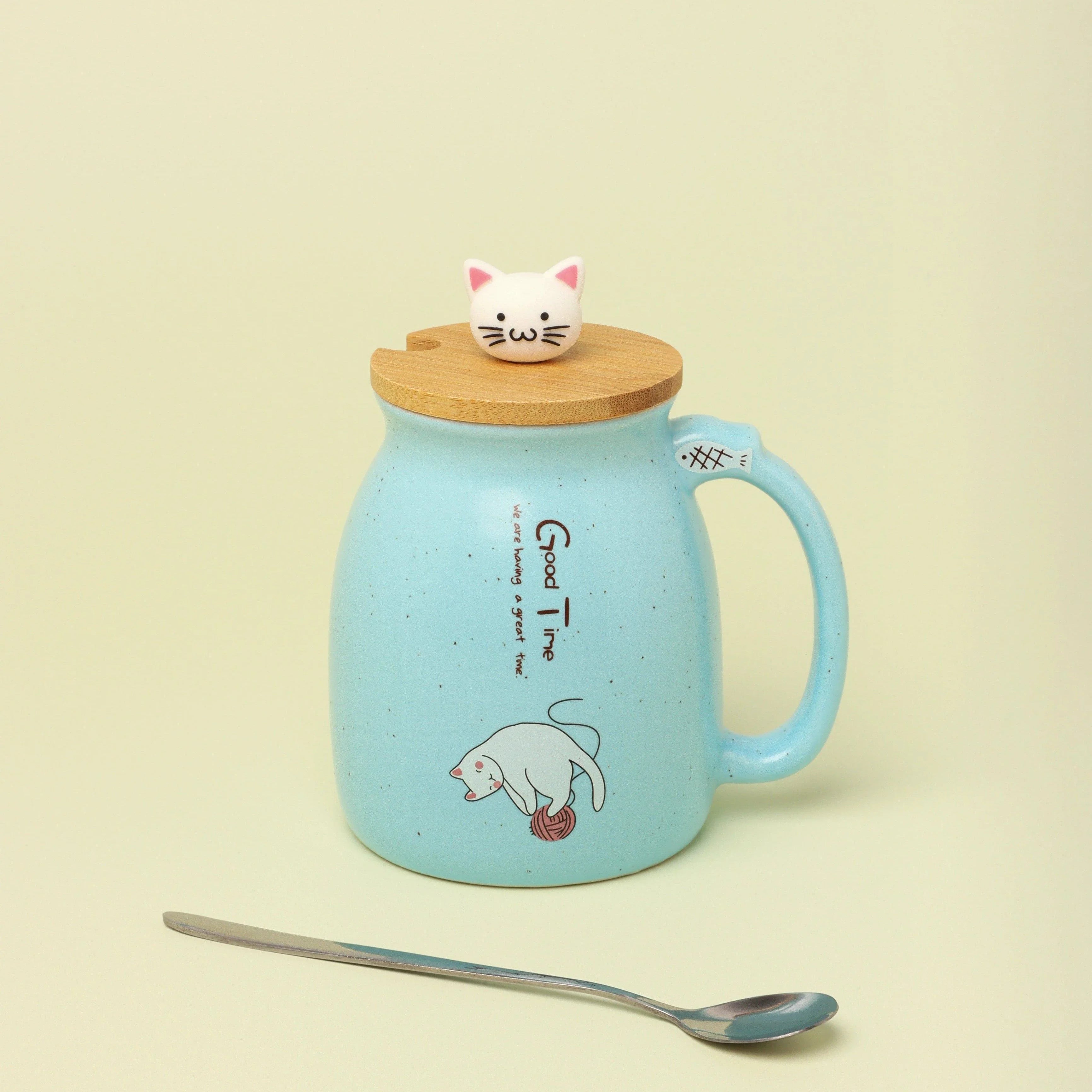 Cat Mugs Cute Ceramic Coffee Tea Cup With Lid And Spoon - G Decor