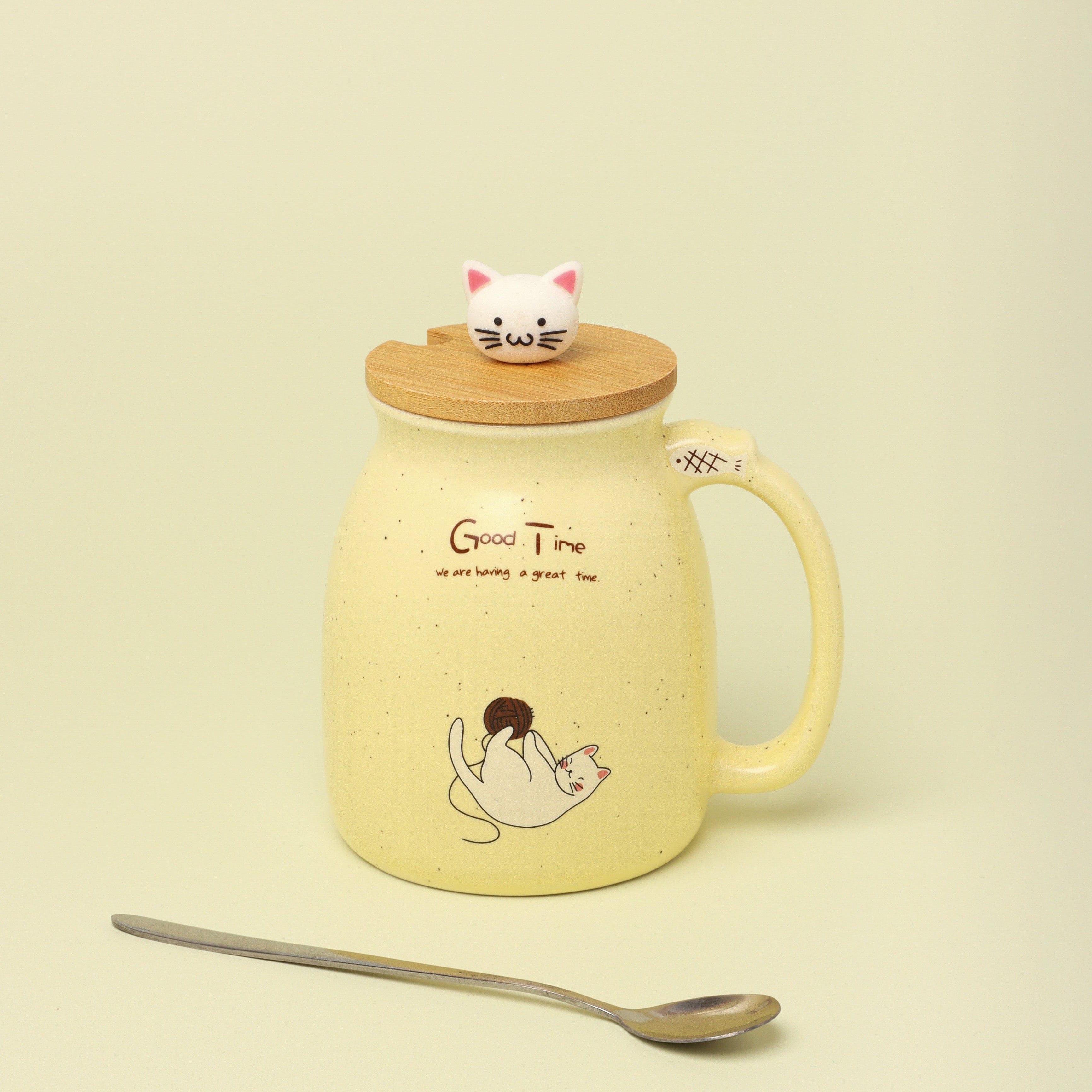 Cat Mugs Cute Ceramic Coffee Tea Cup With Lid And Spoon - G Decor
