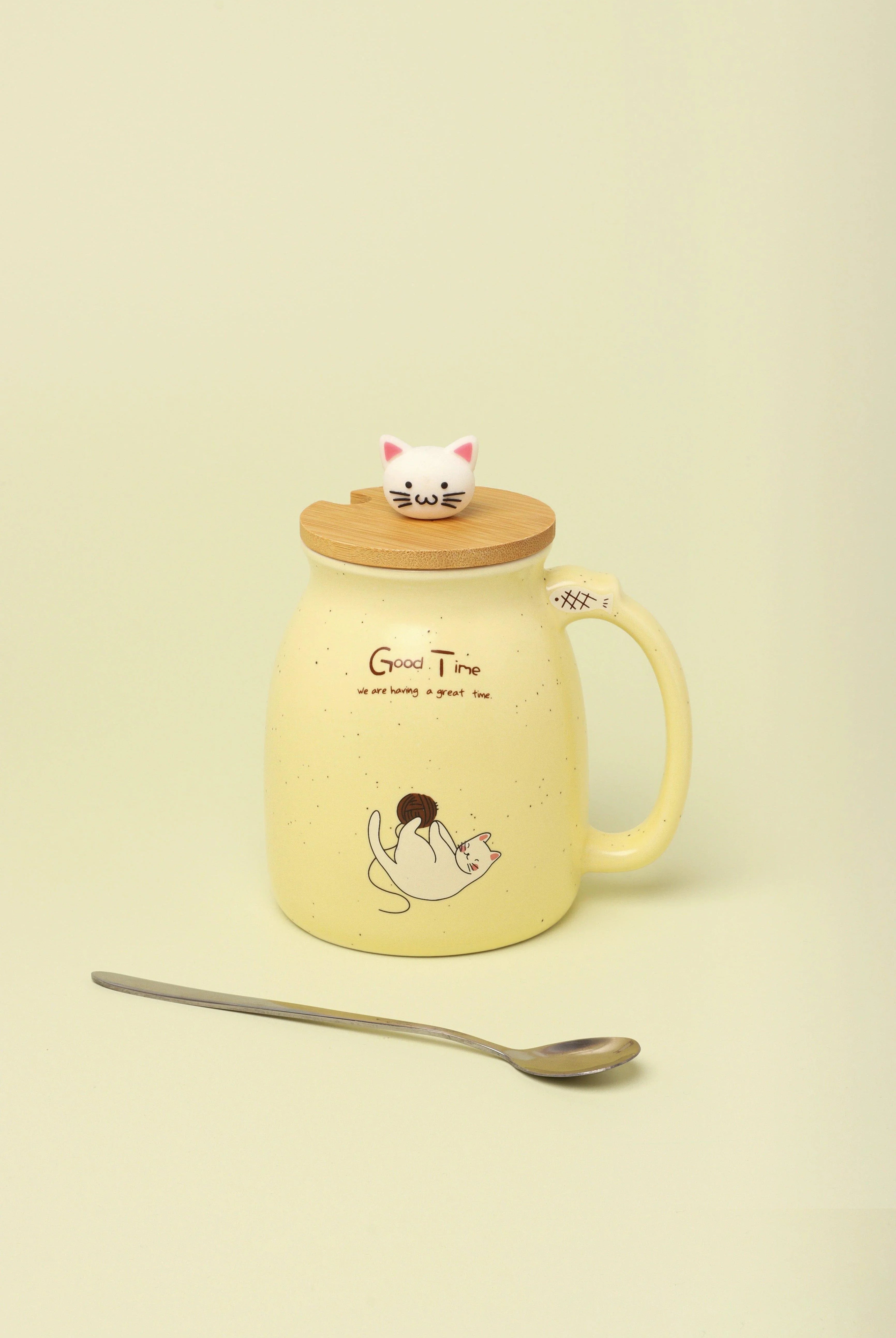 Cat Mugs Cute Ceramic Coffee Tea Cup With Lid And Spoon - G Decor