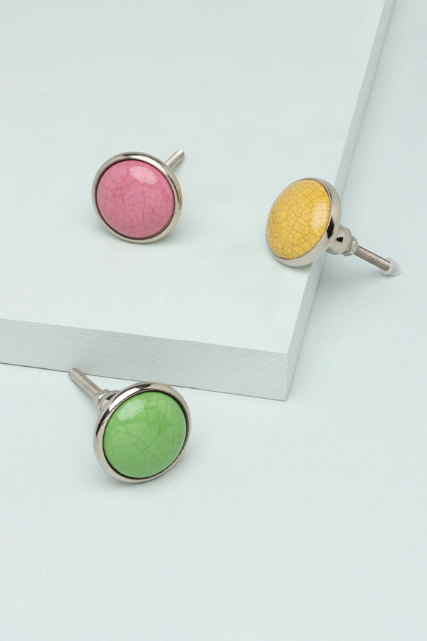 Charming Colour Crackle Ceramic Cabinet Knob with Chrome Base