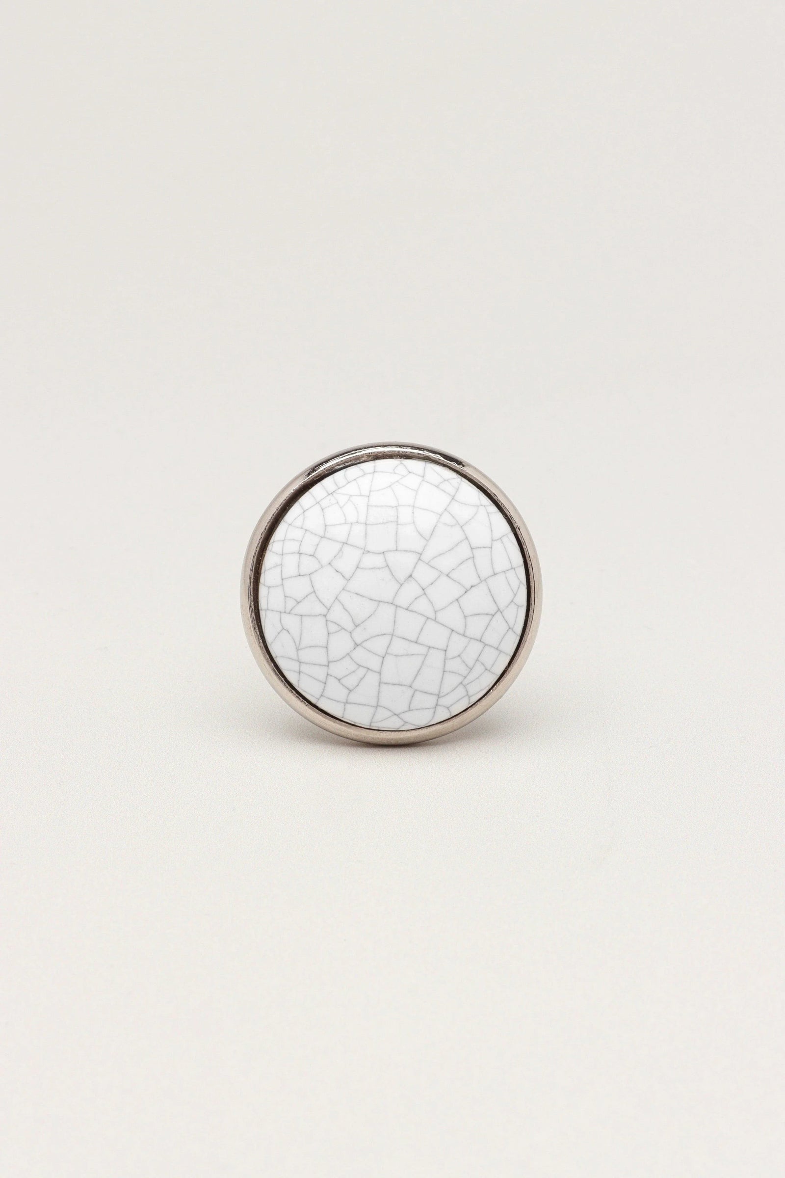 Charming Crackle Ceramic Cabinet Knob with Chrome Base — close-up view, G Decor