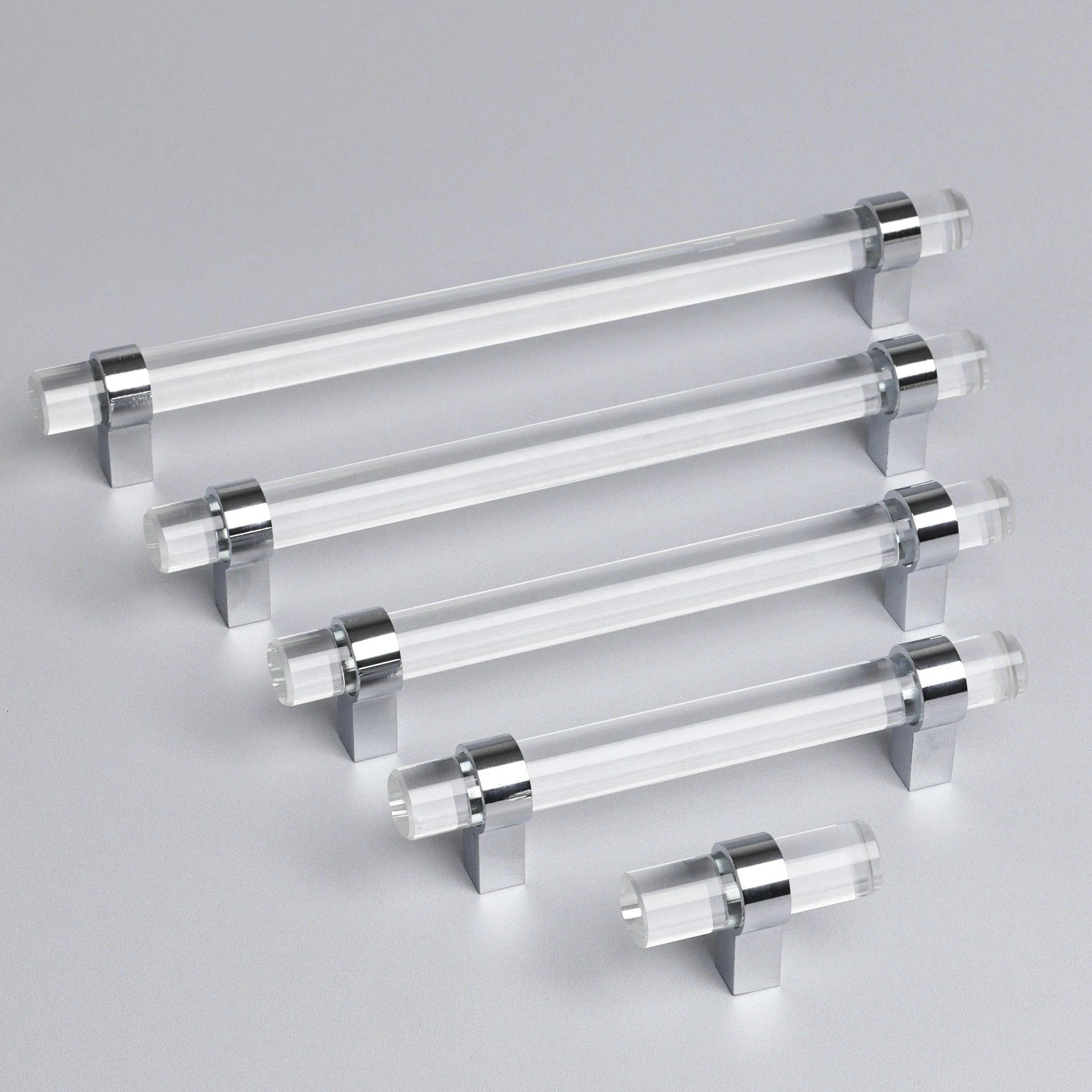 Clear Glass Cabinet Bar Handles With Chrome Finish - G Decor