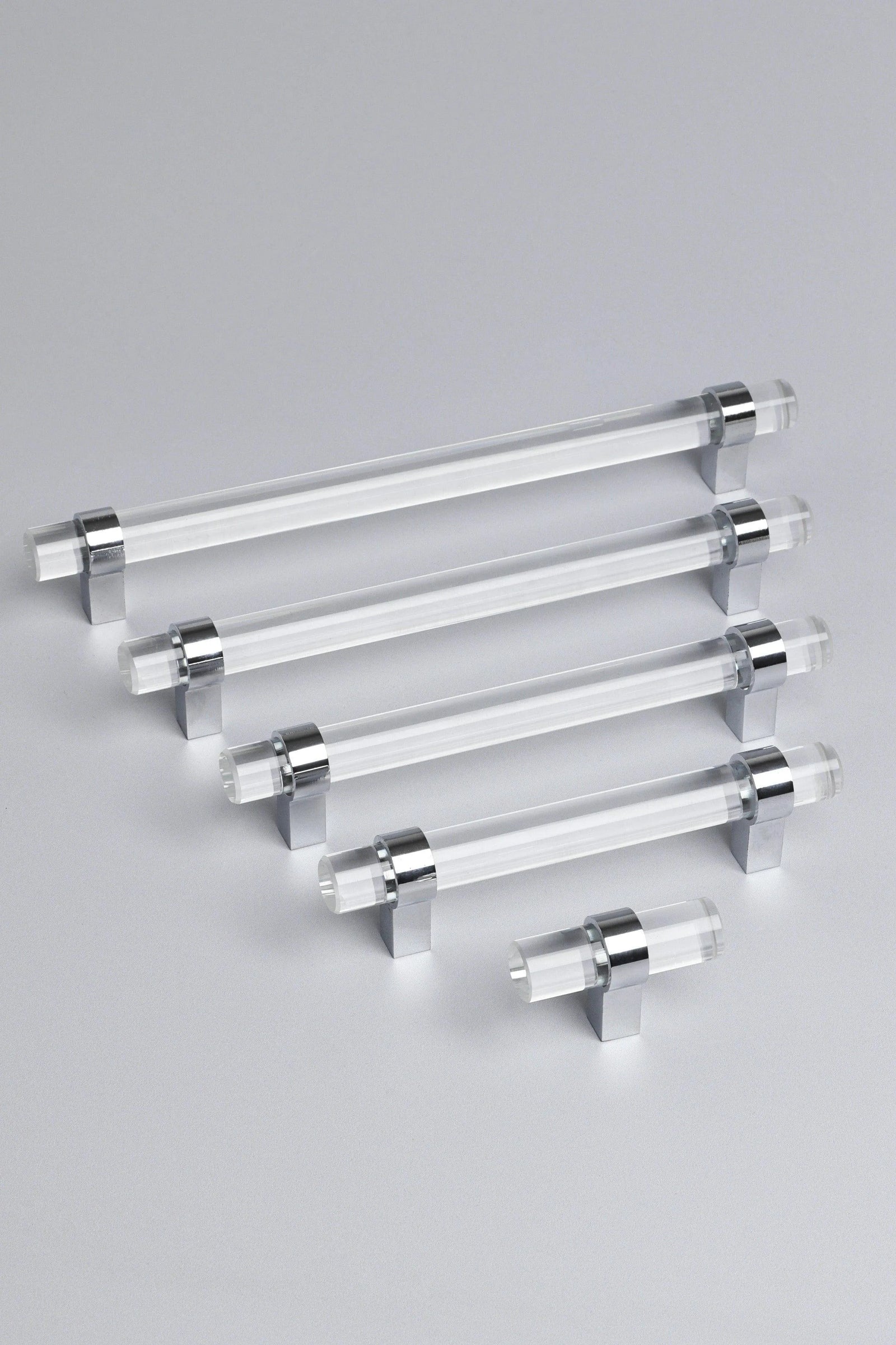 Prismé clear faceted glass cabinet pull bar handle with chrome mounts — G Decor