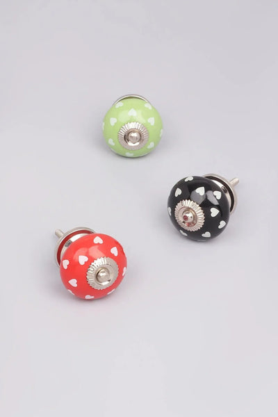 Bold Polka Hearts Ceramic Cabinet Knob