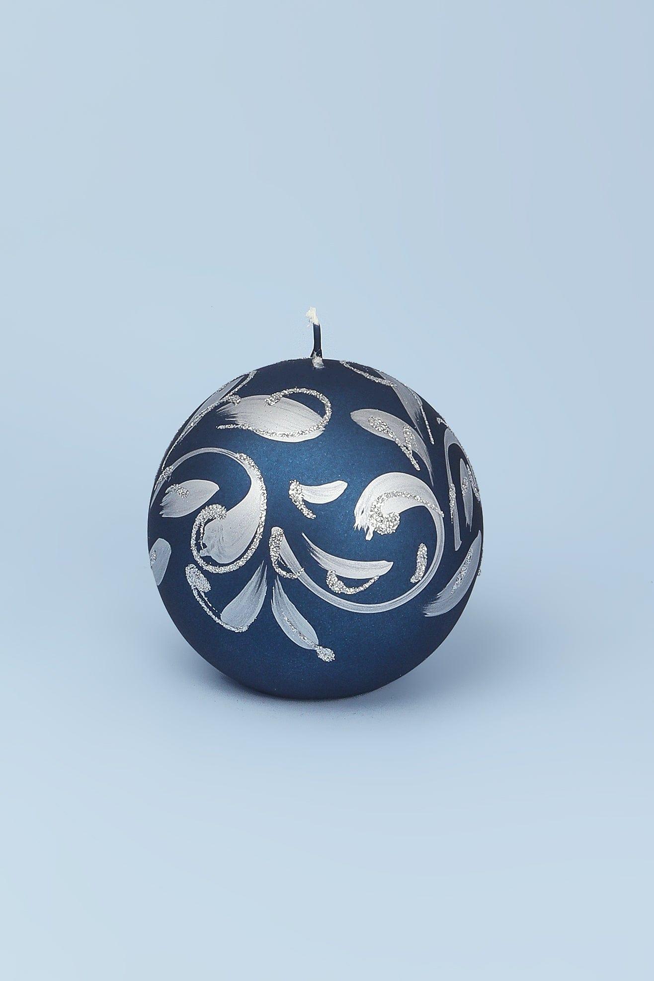 G Decor Candles & Candle Holders Blue Coloured Florentino with Gold or Silver Glitter Festive Sphere Ball Candles