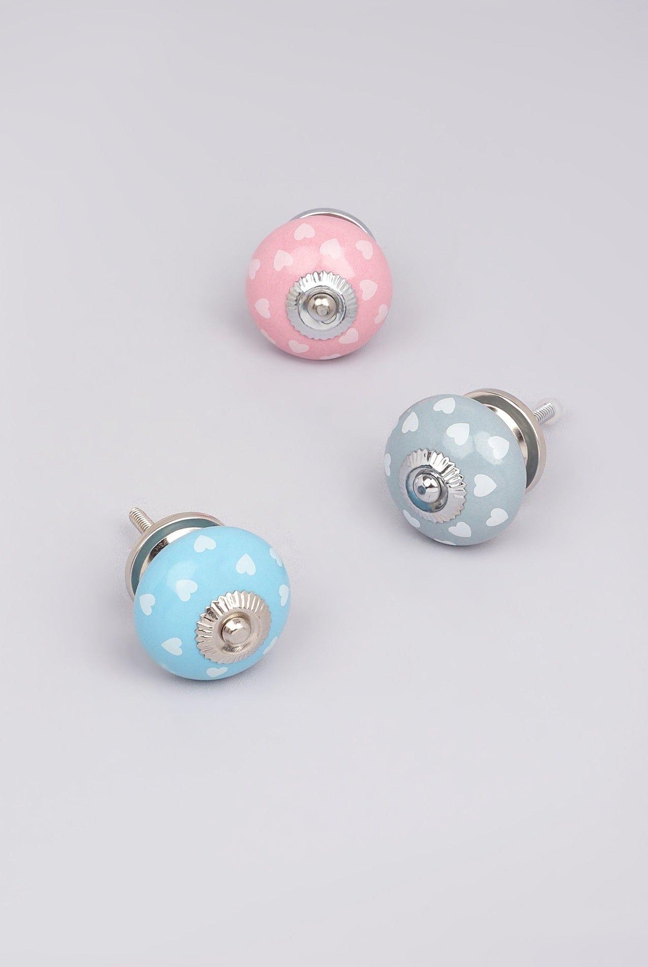 Coloured Pastel Polka Hearts Ceramic Door Knobs - G Decor