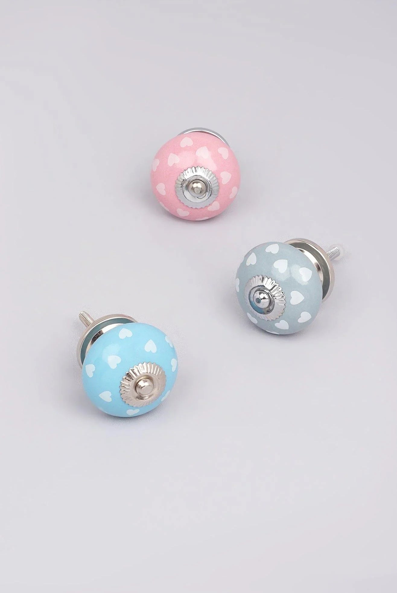 Coloured Pastel Polka Hearts Ceramic Door Knobs - G Decor