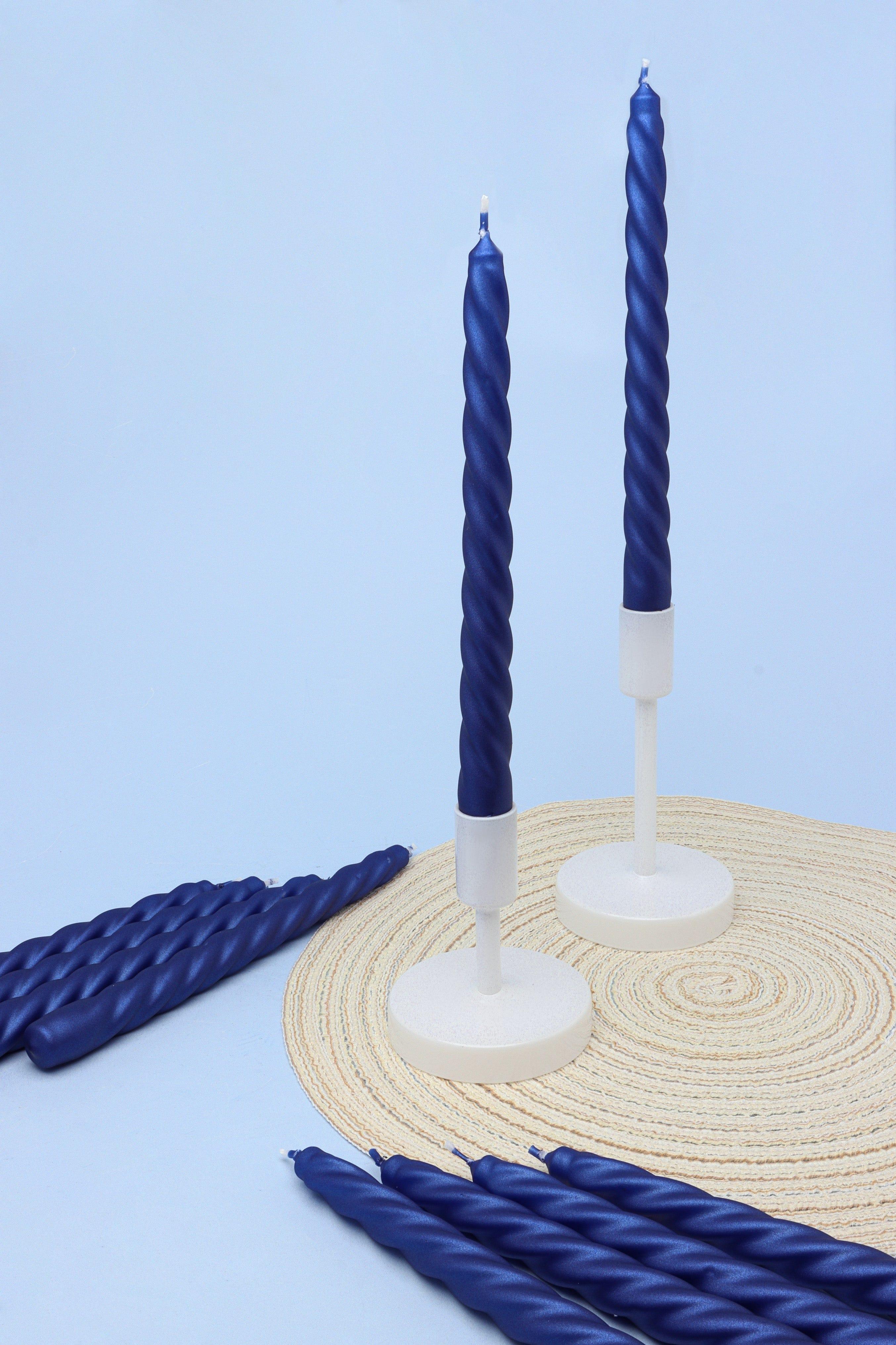 Coraline Cérulea Set of 2, 10 or 20 Royal Blue Twisted Dinner & Taper Candles - G Decor
