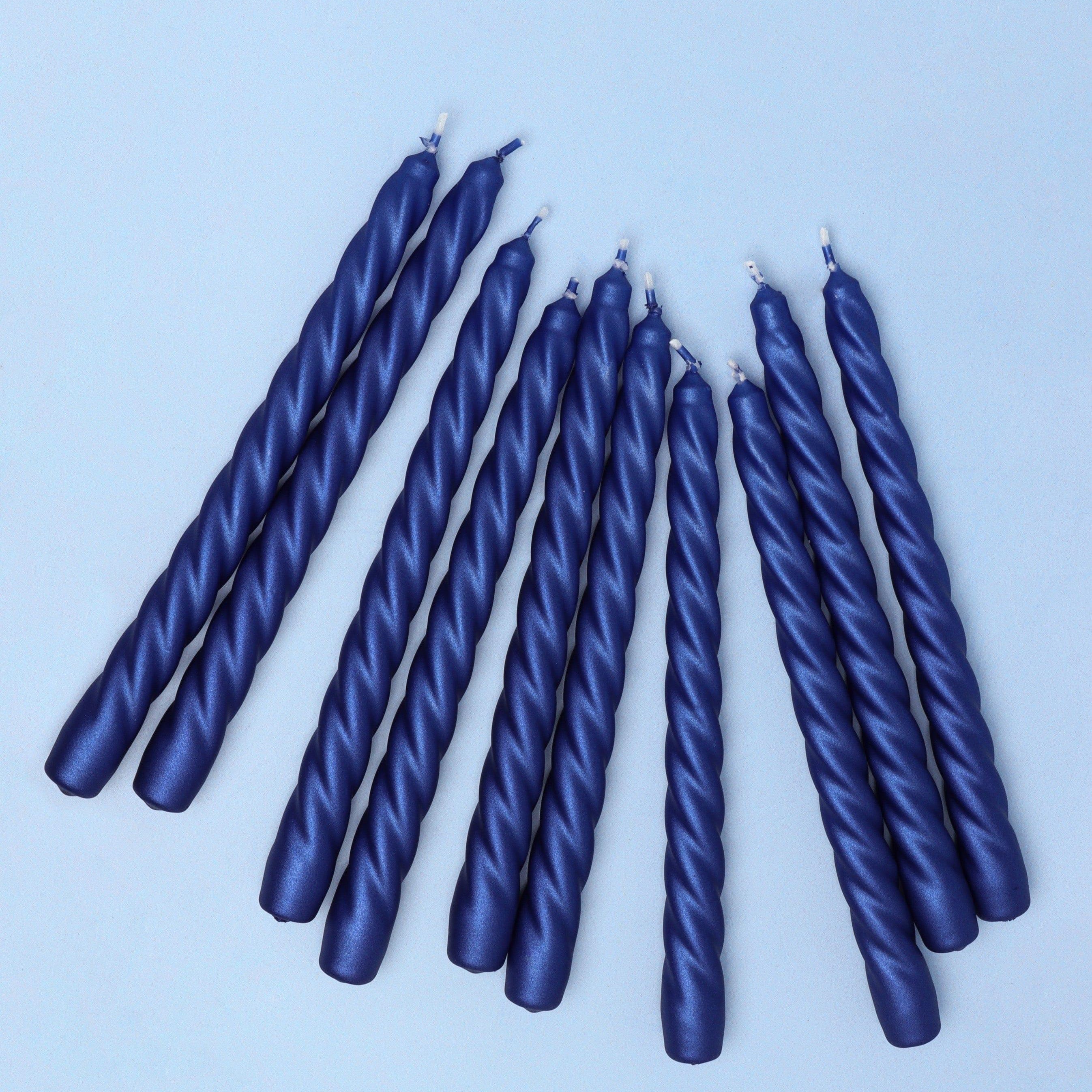 Coraline Cérulea Set of 2, 10 or 20 Royal Blue Twisted Dinner & Taper Candles - G Decor
