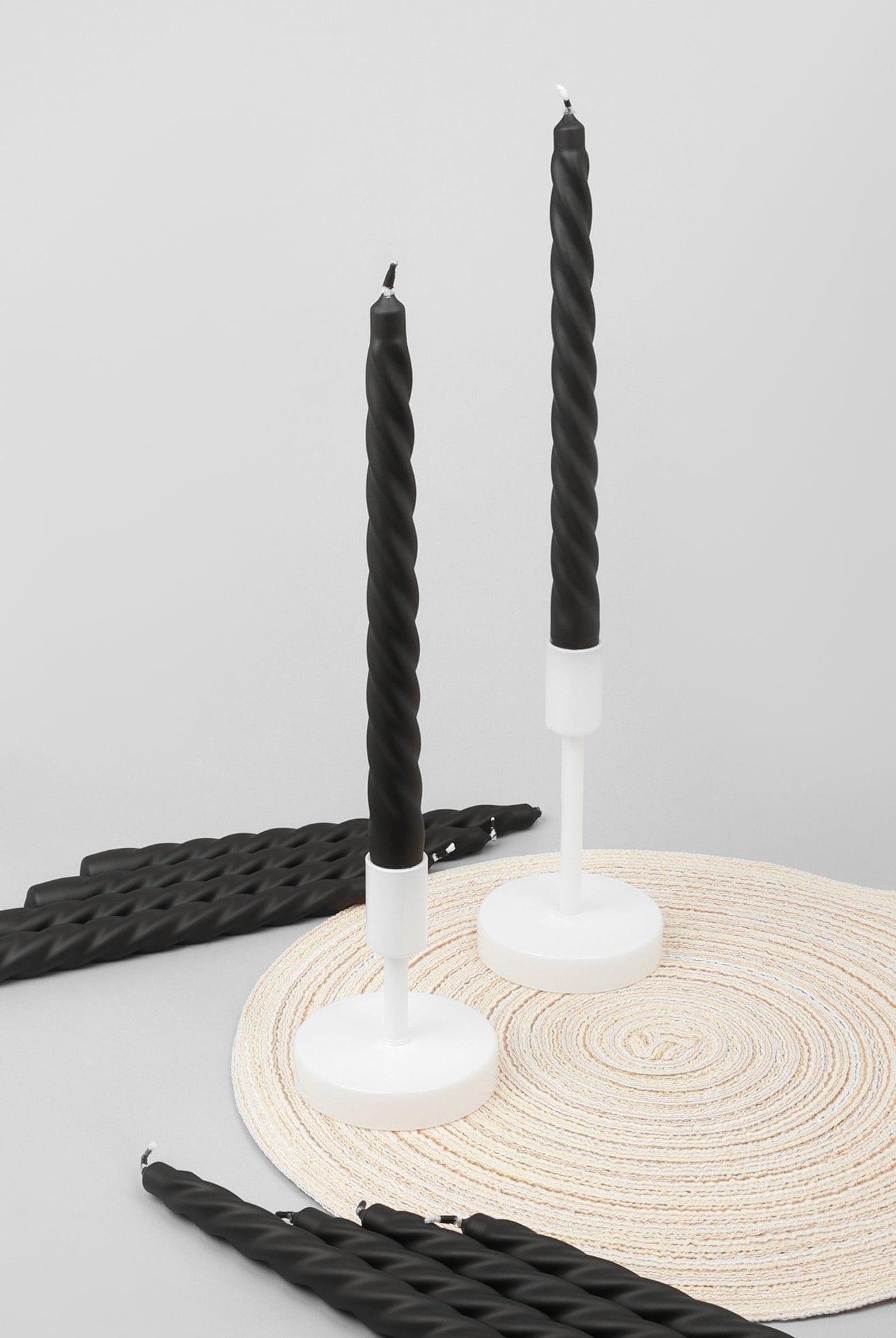 Coraline Nocturra Set of 2, 10 or 20 Matte Black Twisted Dinner & Taper Candles - G Decor