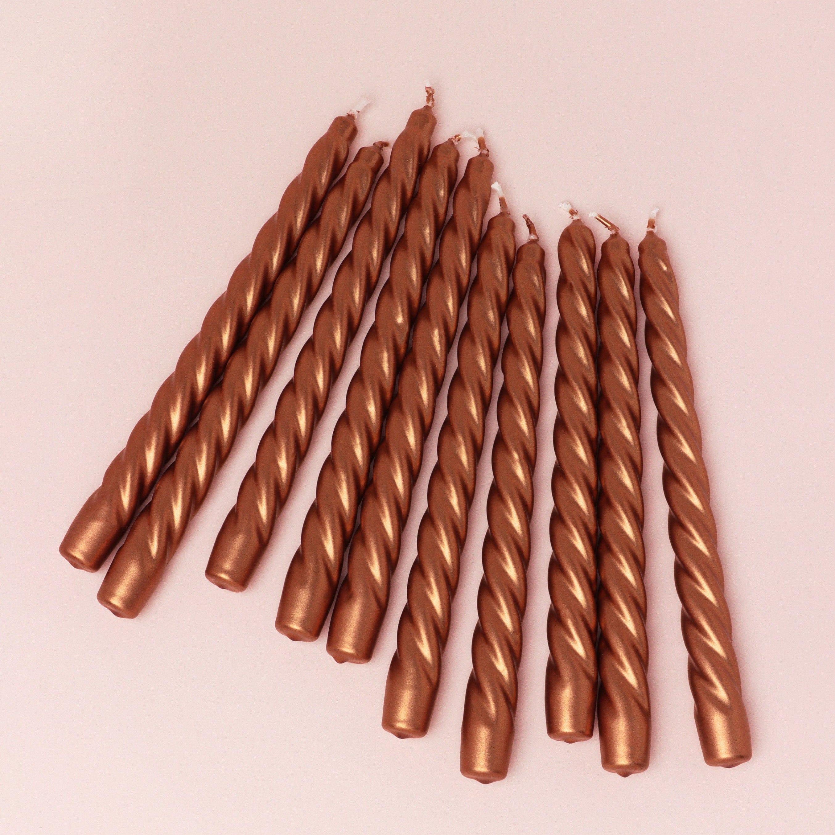 Coraline Terracina Set of 2, 10 or 20 Copper Bronze Twisted Dinner & Taper Candles - G Decor