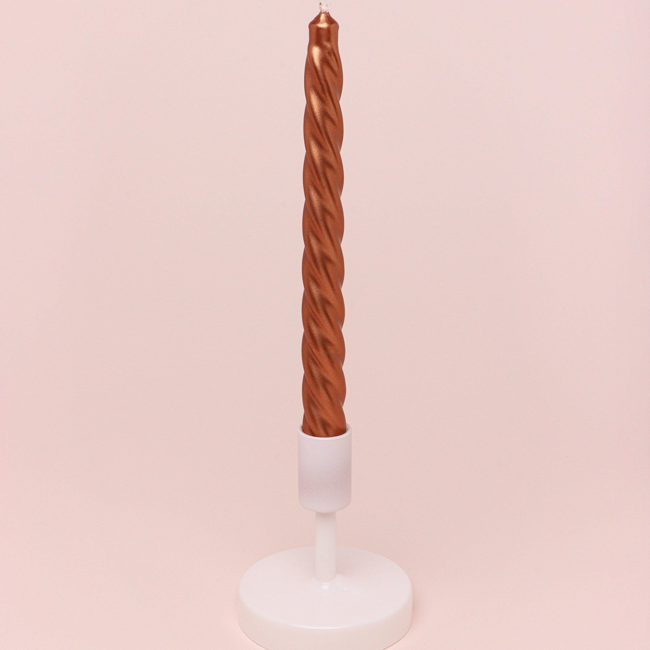 Coraline Terracina Set of 2, 10 or 20 Copper Bronze Twisted Dinner & Taper Candles - G Decor