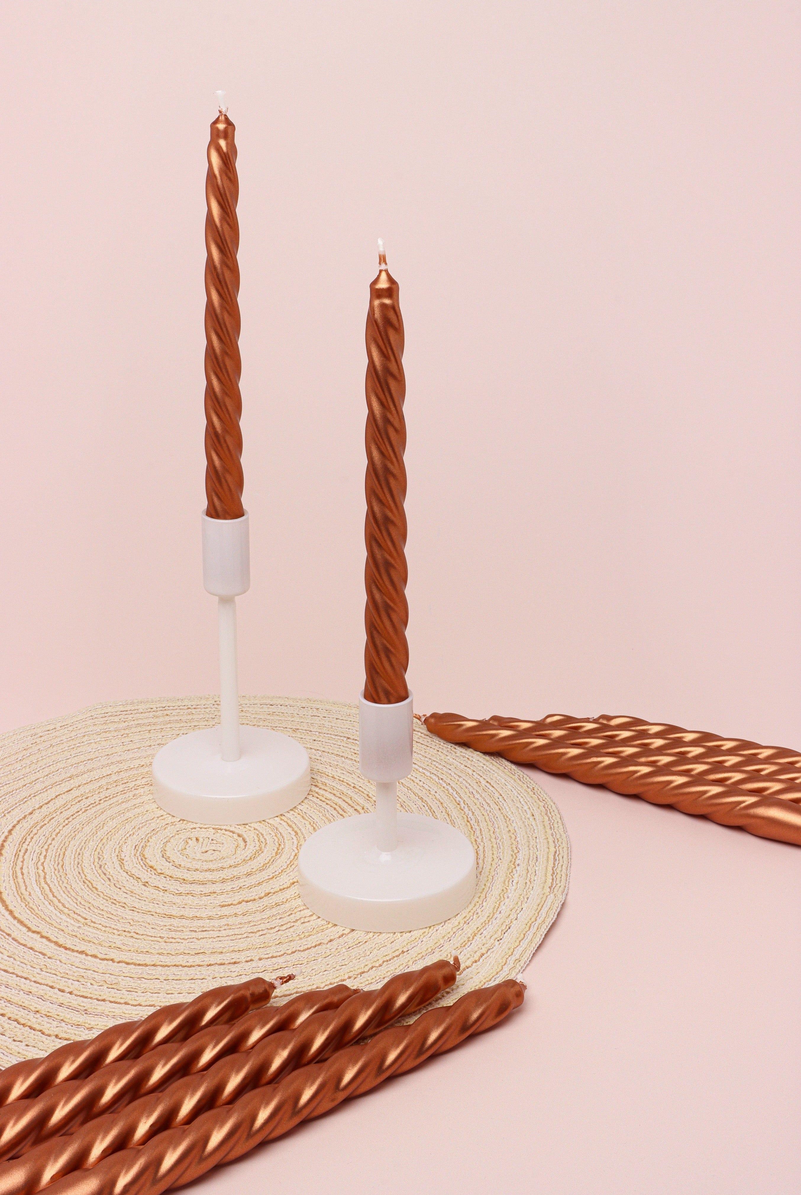 Coraline Terracina Set of 2, 10 or 20 Copper Bronze Twisted Dinner & Taper Candles - G Decor