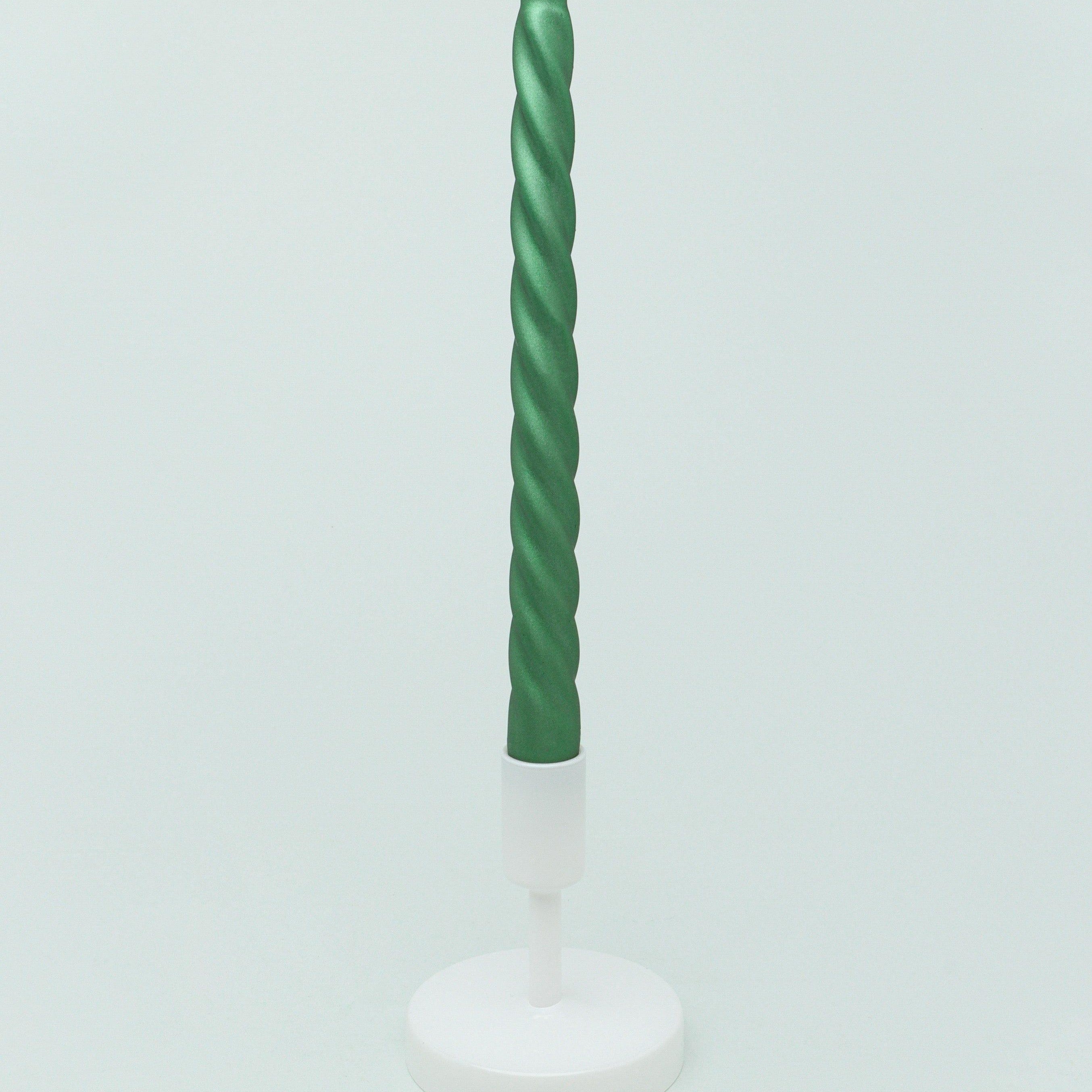 Coraline Verdéline Set of 2, 10 or 20 Forest Green Twisted Dinner & Taper Candles - G Decor