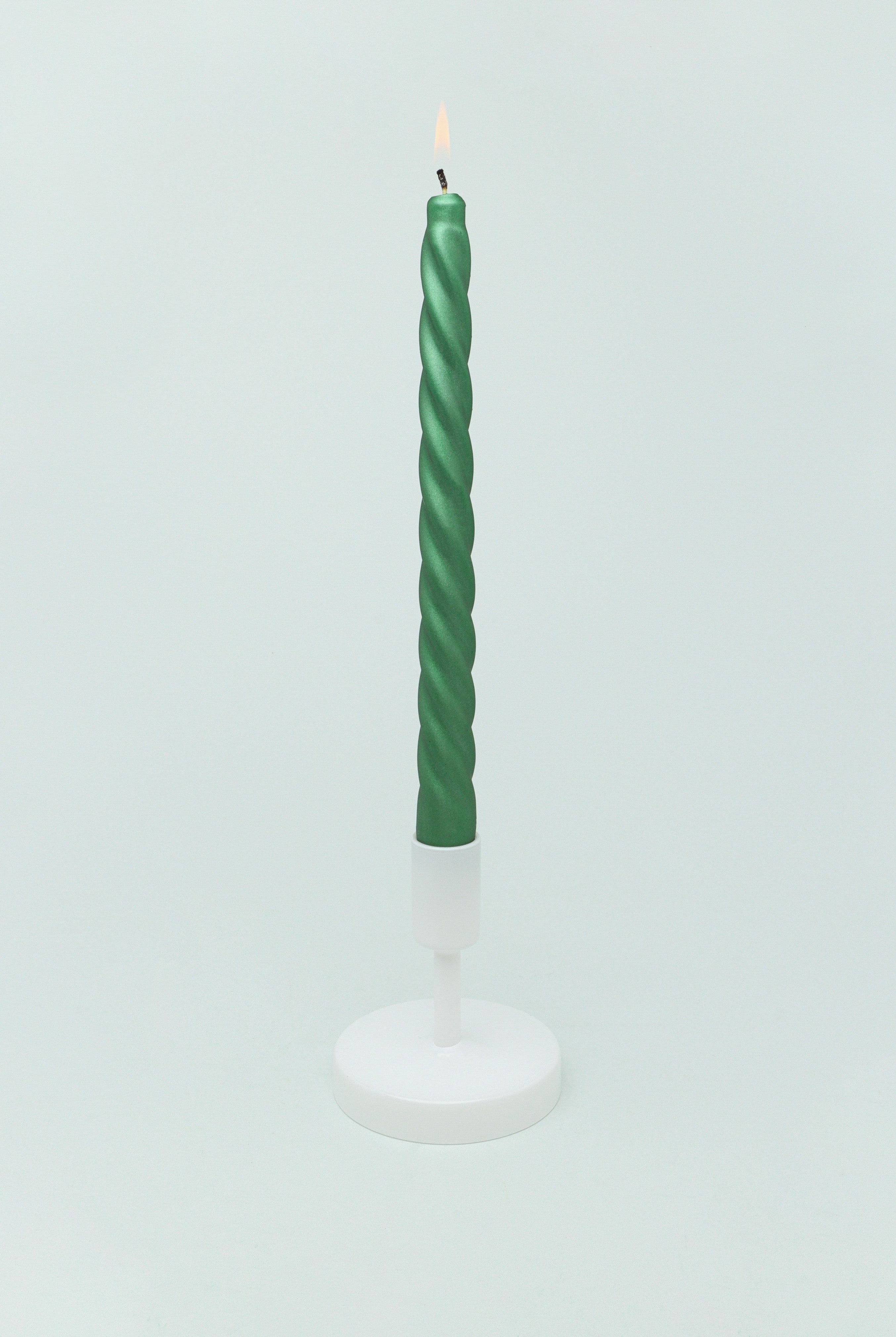 Coraline Verdéline Set of 2, 10 or 20 Forest Green Twisted Dinner & Taper Candles - G Decor