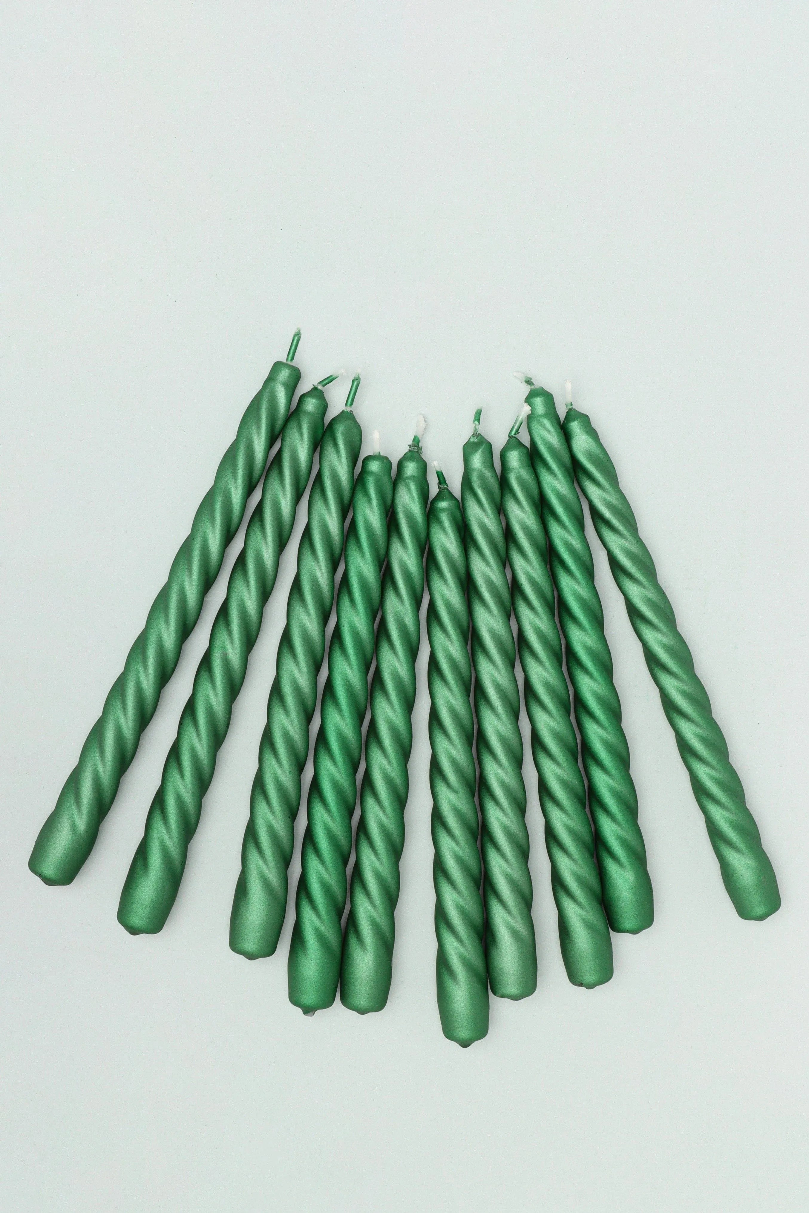 coraline-verdeline-set-of-2-10-or-20-forest-green-twisted-dinner-and-taper-candles-g-decor-70881 - G Decor