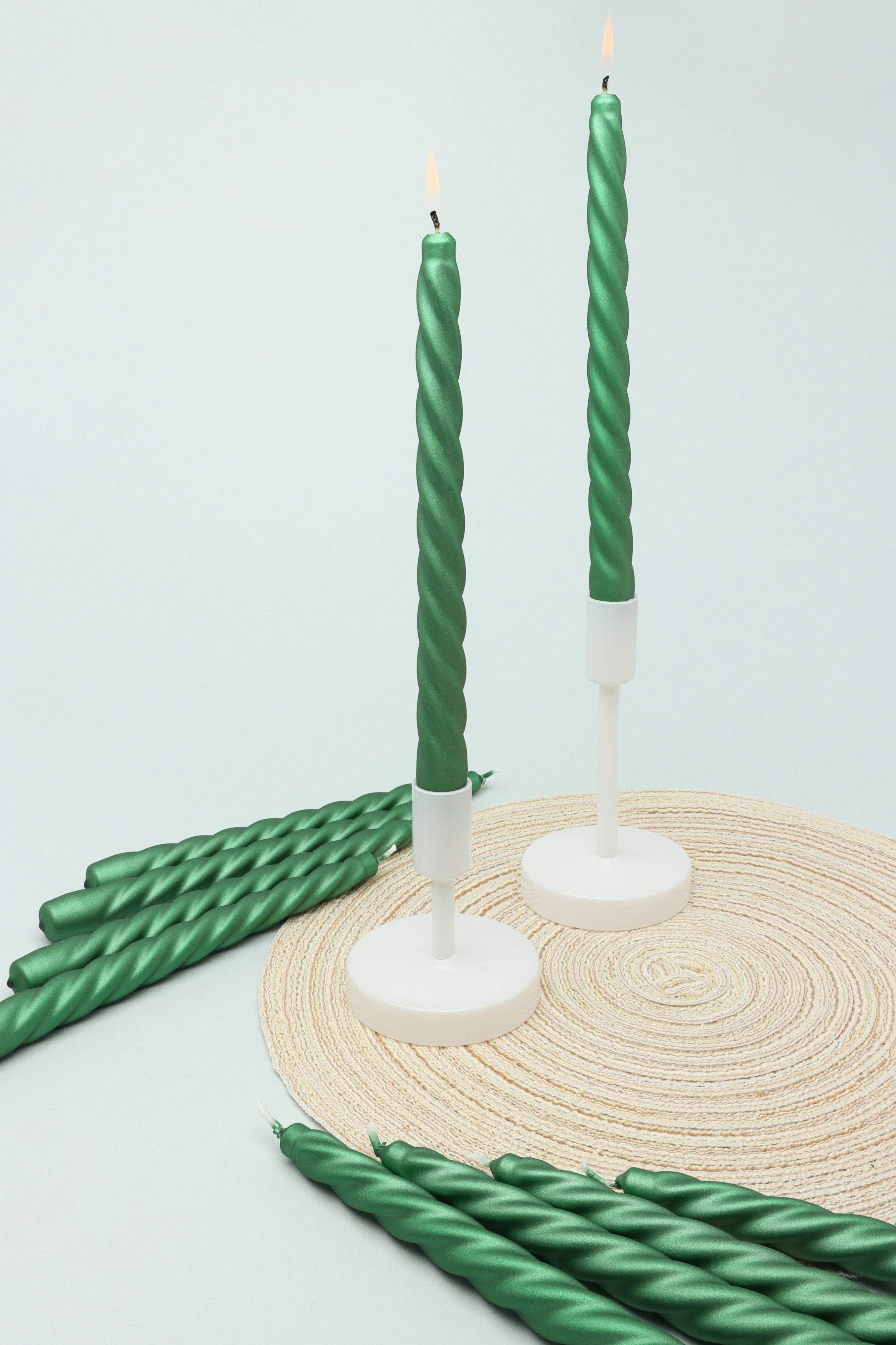 coraline-verdeline-set-of-2-10-or-20-forest-green-twisted-dinner-and-taper-candles-g-decor-89919 - G Decor