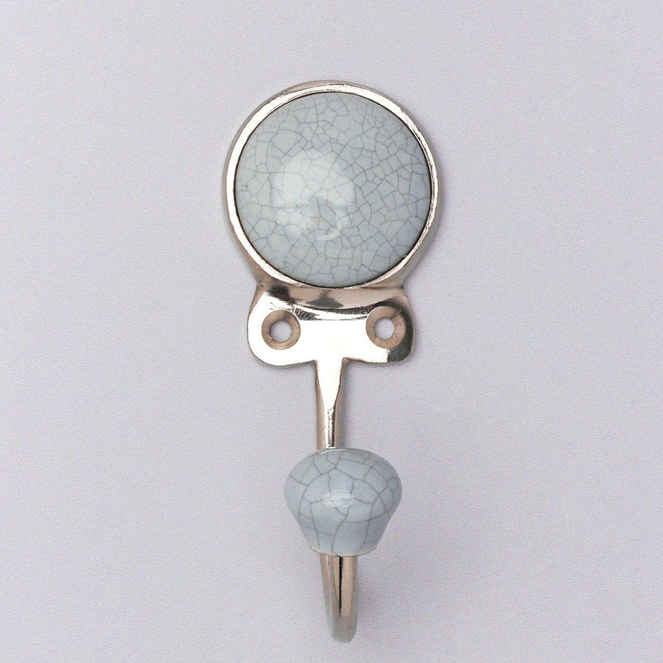 Crackle Glaze Handcrafted Wall Hook Craquelure Earth Tones Ceramic & Chrome Detail - G Decor