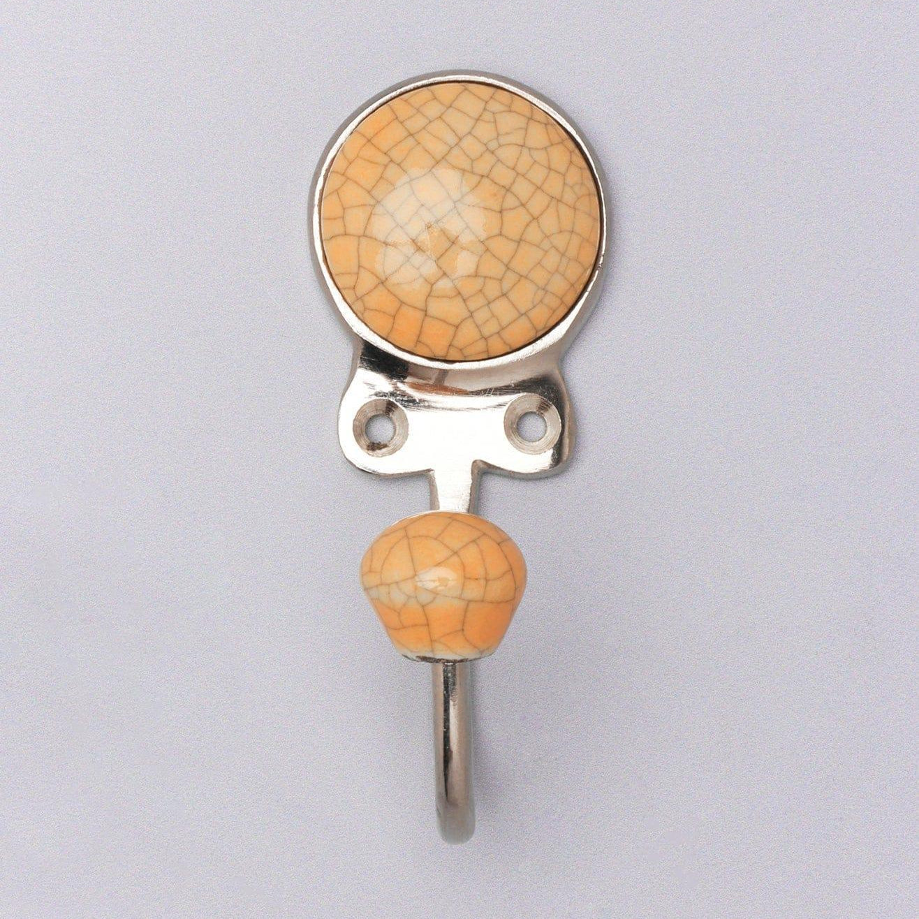 Crackle Glaze Handcrafted Wall Hook Craquelure Earth Tones Ceramic & Chrome Detail - G Decor