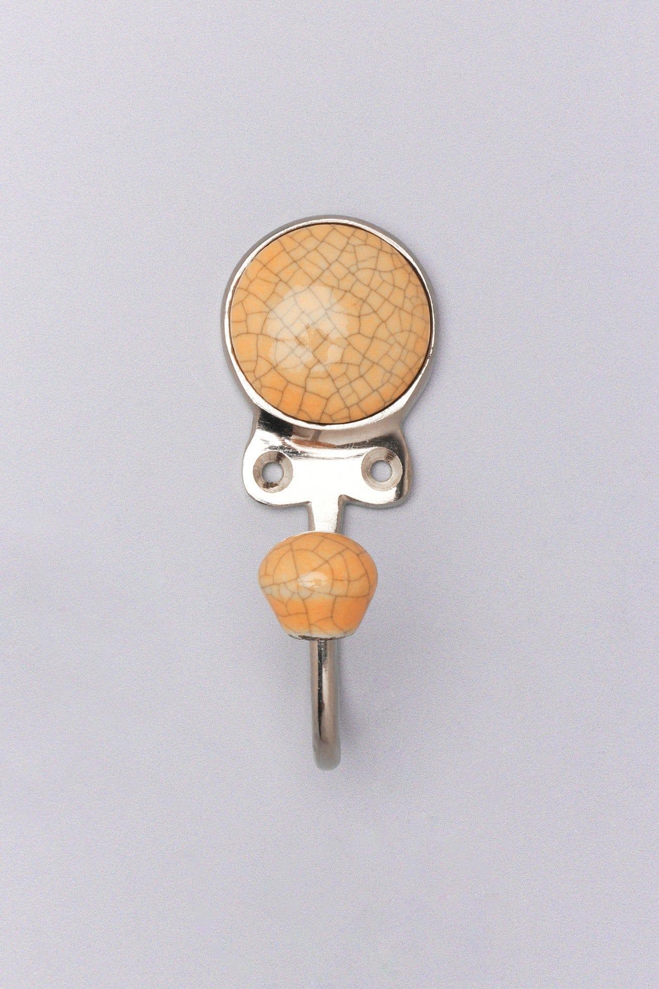 Crackle Glaze Handcrafted Wall Hook Craquelure Earth Tones Ceramic & Chrome Detail - G Decor