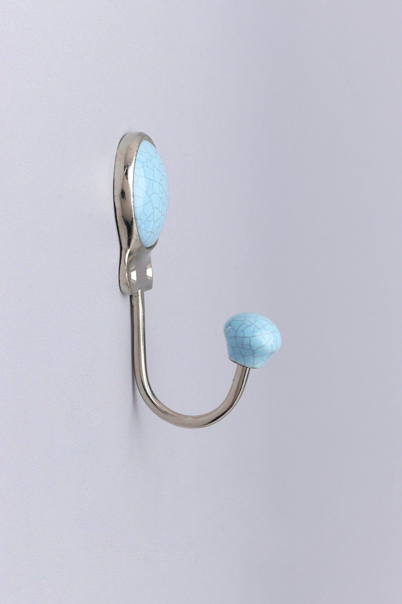 Crackle Glaze Handcrafted Wall Hook Craquelure Earth Tones Ceramic & Chrome Detail - G Decor