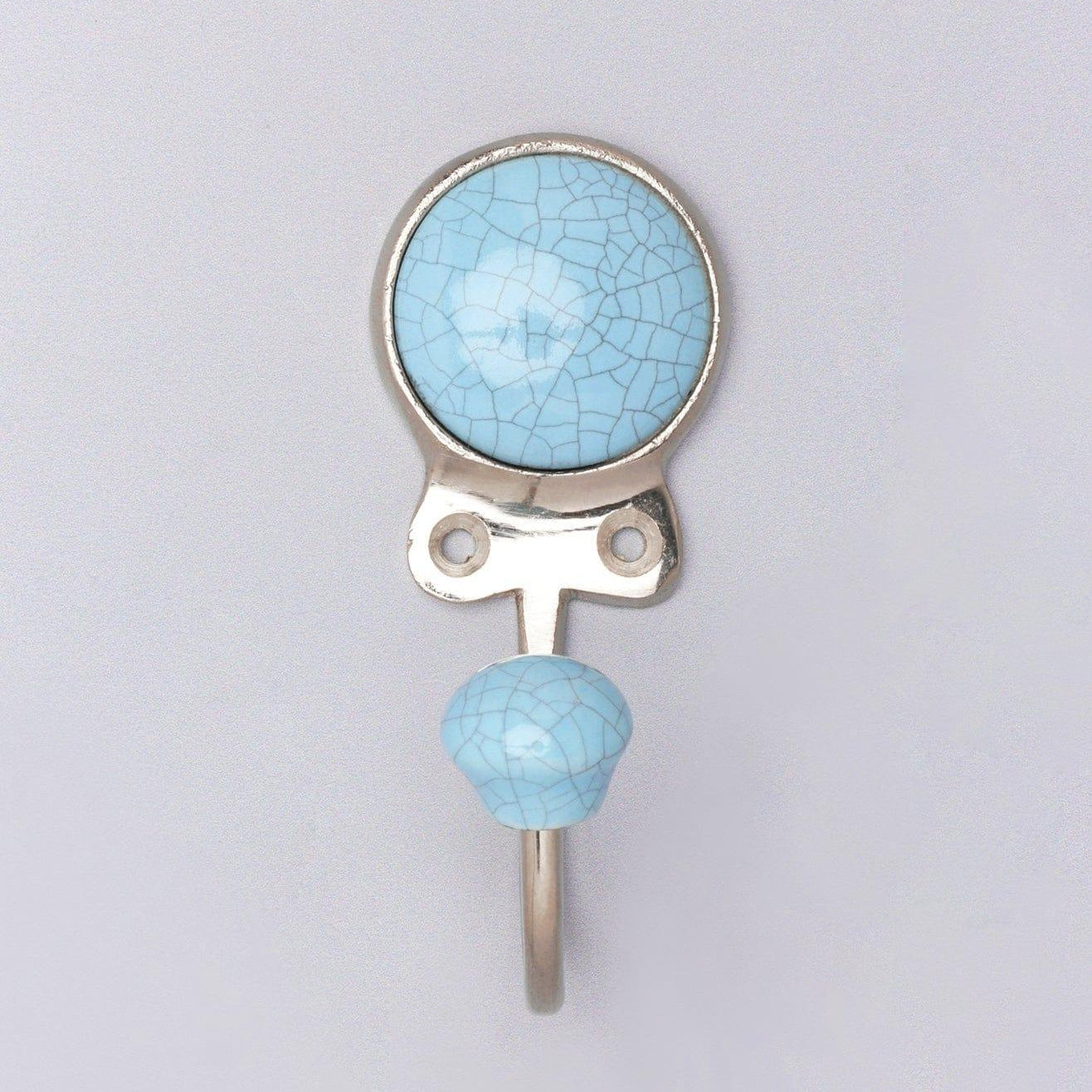 Crackle Glaze Handcrafted Wall Hook Craquelure Earth Tones Ceramic & Chrome Detail - G Decor