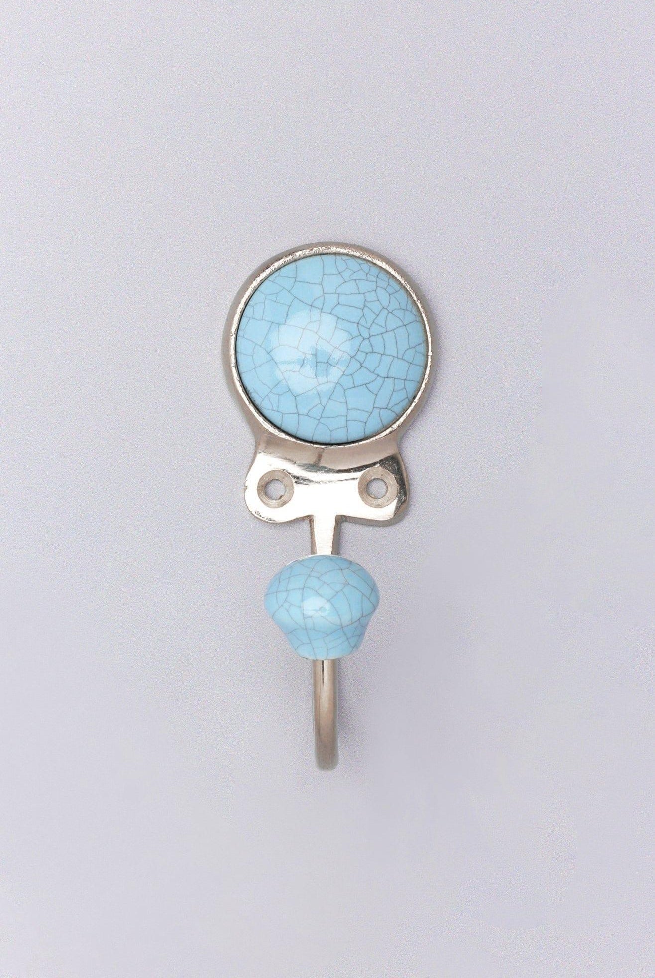 Crackle Glaze Handcrafted Wall Hook Craquelure Earth Tones Ceramic & Chrome Detail - G Decor