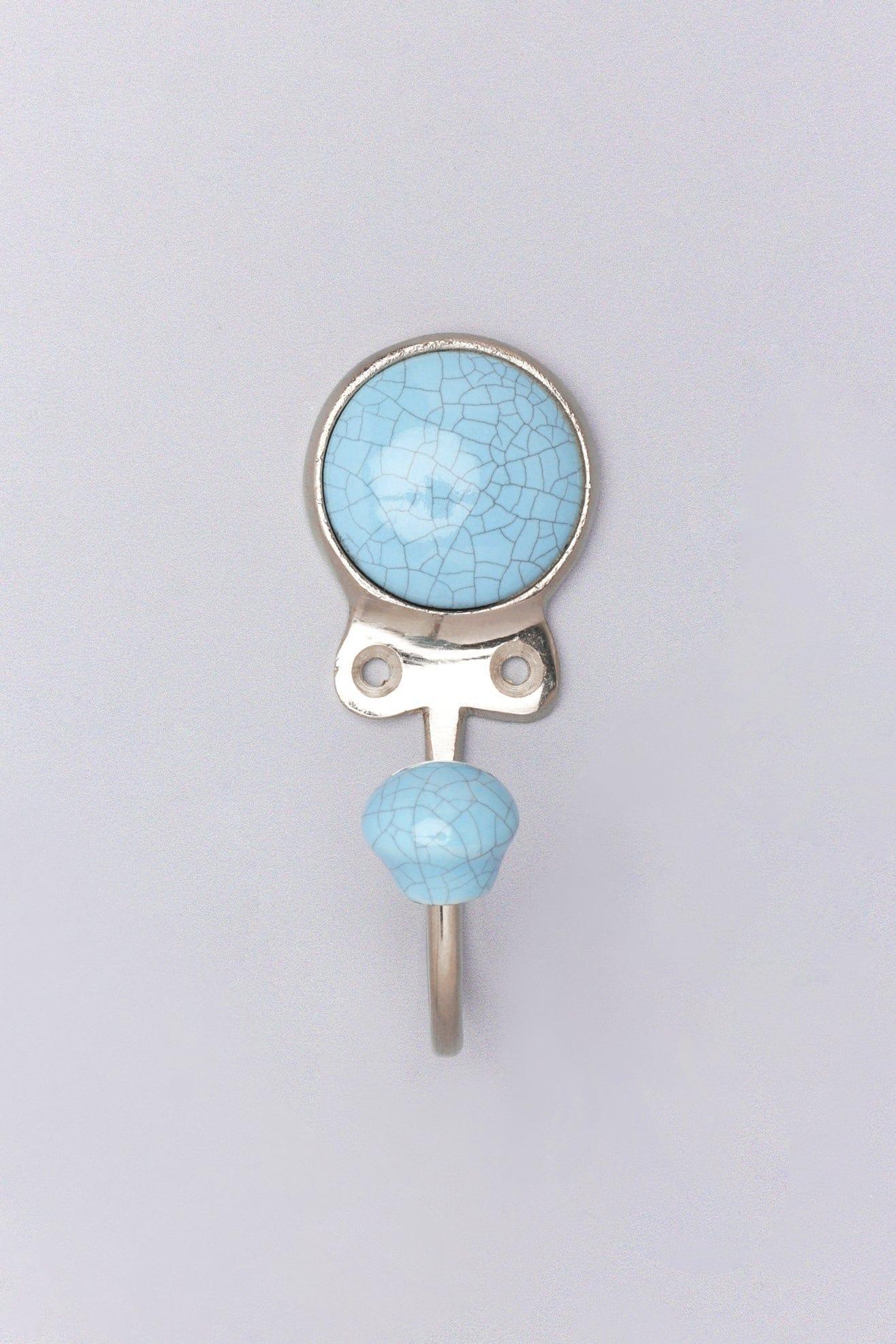 Crackle Glaze Handcrafted Wall Hook Craquelure Earth Tones Ceramic & Chrome Detail - G Decor