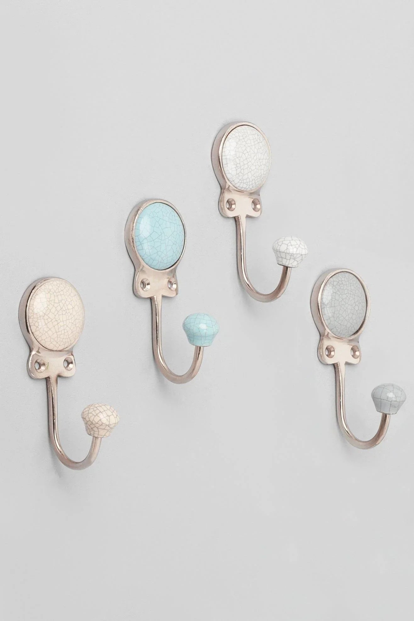 Crackle Glaze Handcrafted Wall Hook Craquelure Mineral Tones Ceramic & Chrome Detail - G Decor