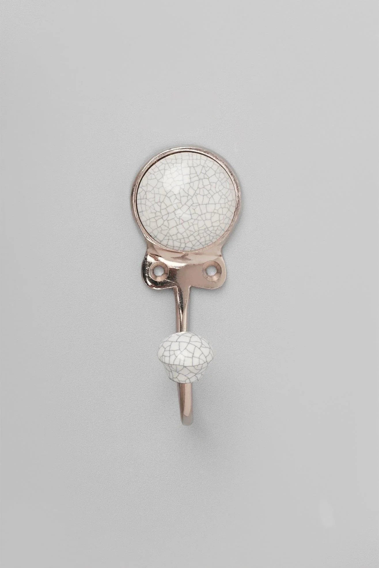 Crackle Glaze Handcrafted Wall Hook Craquelure Mineral Tones Ceramic & Chrome Detail - G Decor
