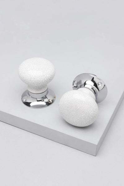 Crackle Glaze White Ceramic Mortice Door Knobs with Chrome Base