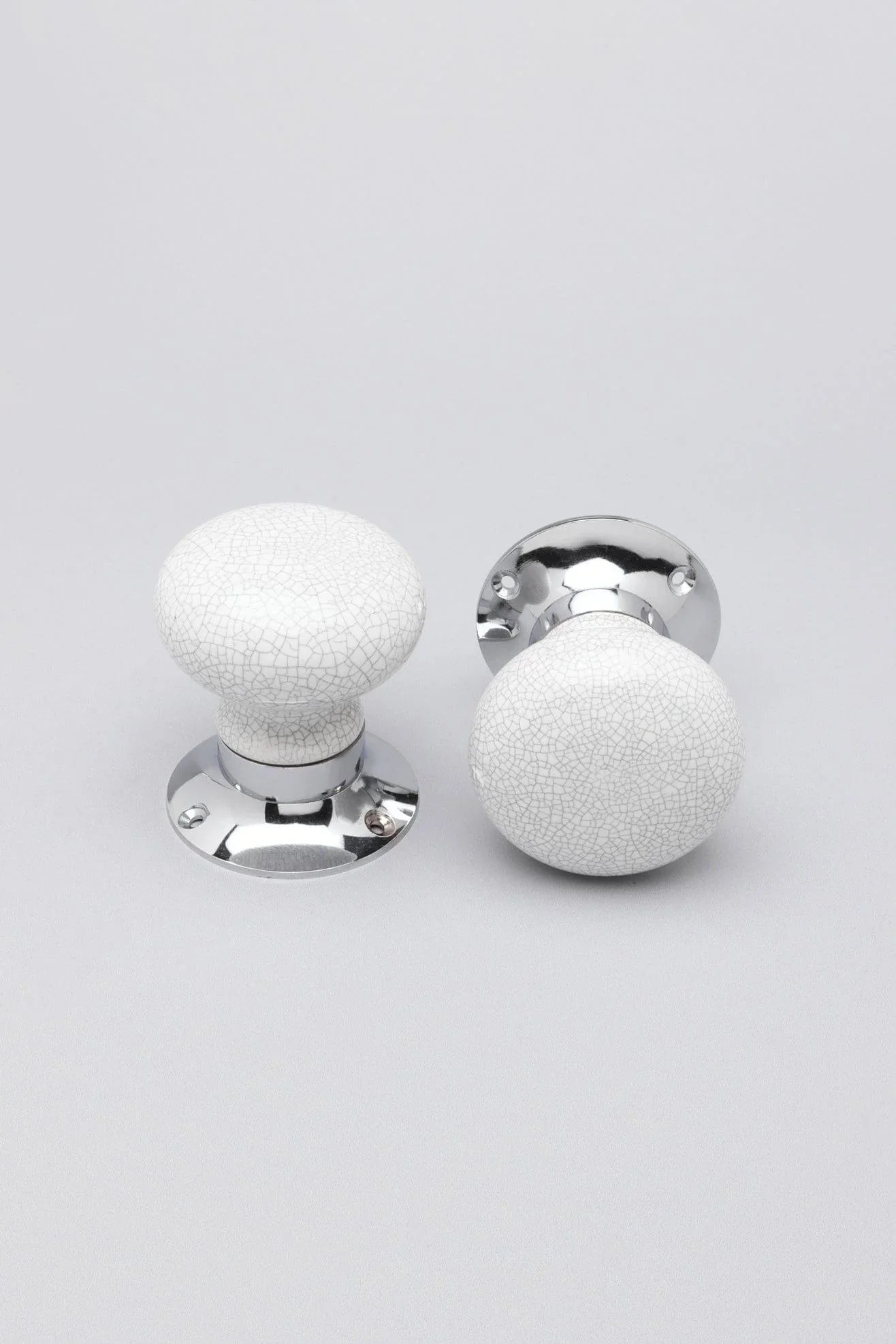 Crackle Glaze White Ceramic Mortice Door Knobs with Chrome Base — view 5, G Decor