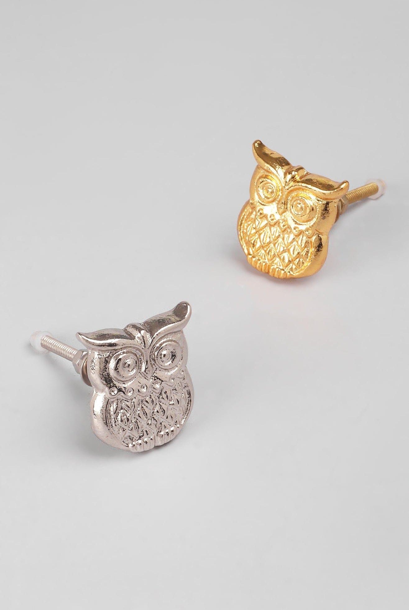 Designer Handcrafted Owl Cabinet Knob Gold & Silver Drawer Handle - G Decor