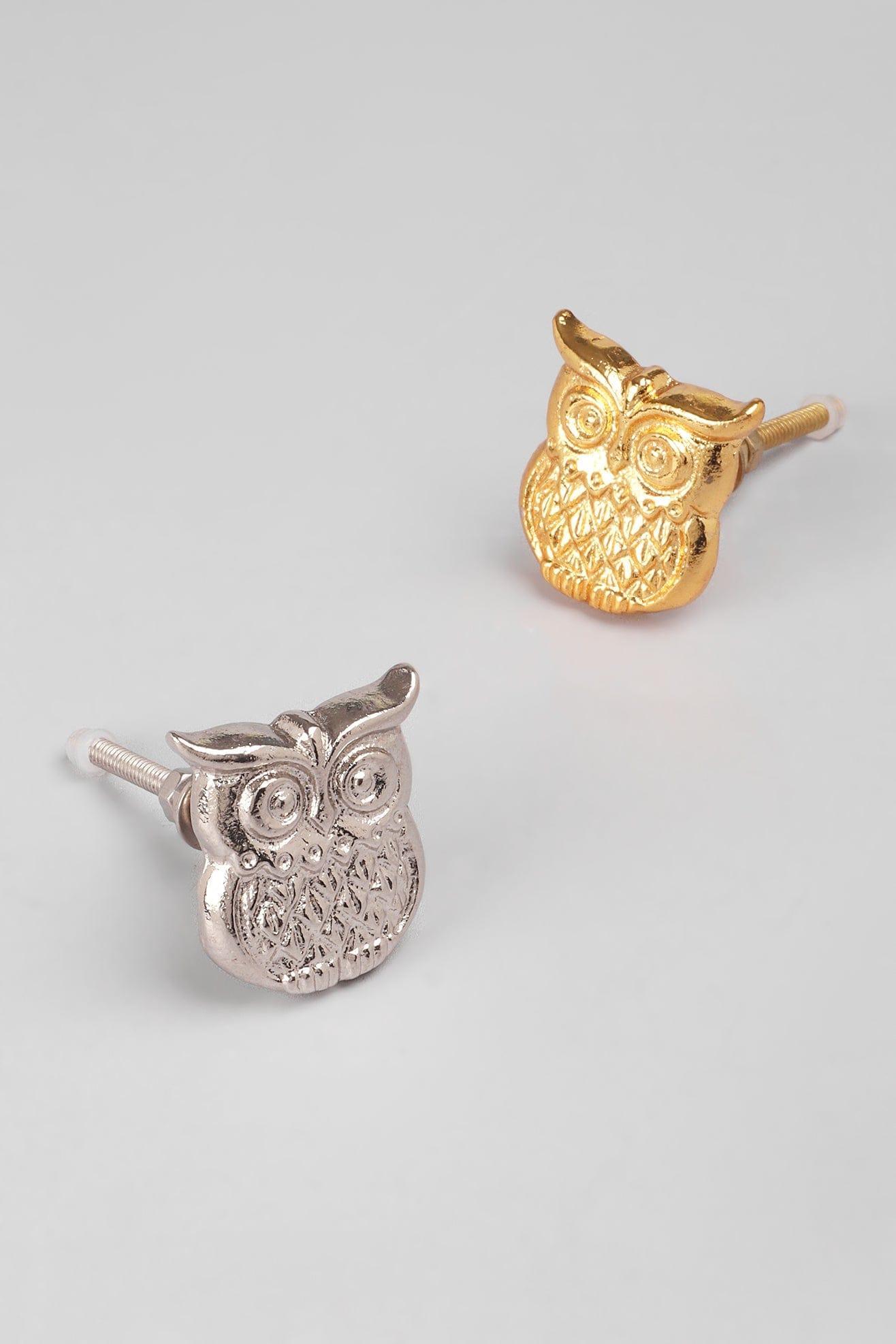 Designer Handcrafted Owl Cabinet Knob Gold & Silver Drawer Handle - G Decor