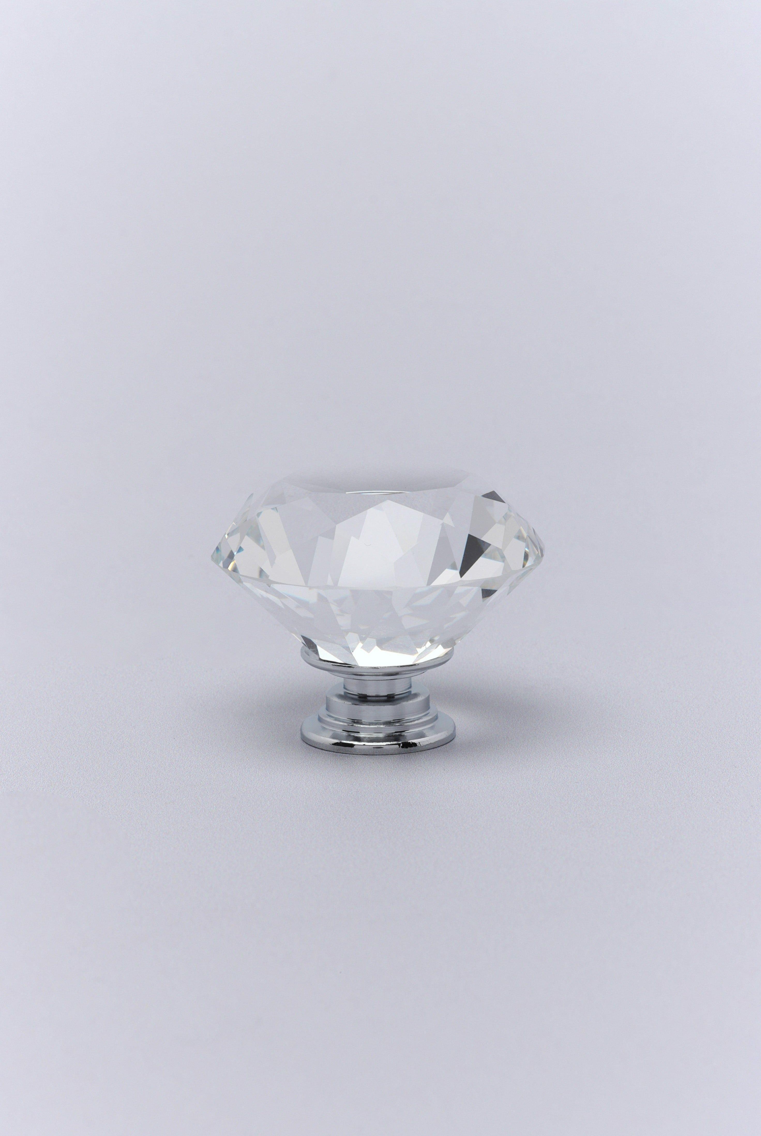 Diamond-Cut Crystal Glass Cupboard Knob With a Chrome Base - G Decor