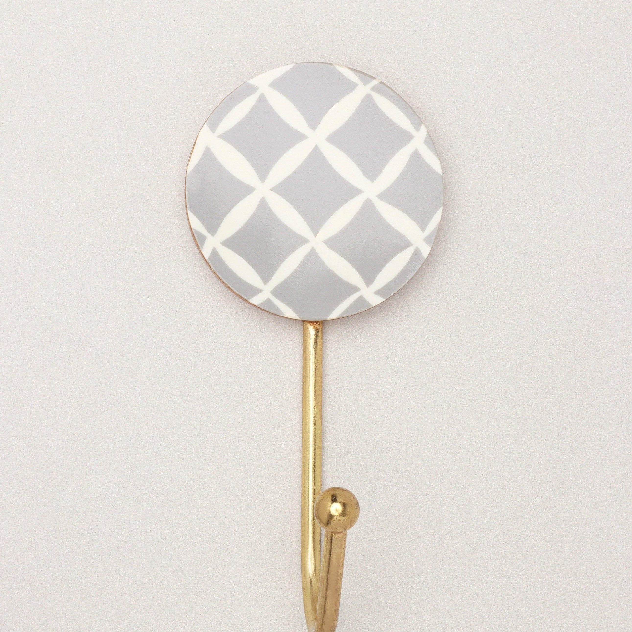 Dizzy Mosaic Grid Pattern Delights Wall Hooks Large Wood, Resin & Brass Coat Hangers - G Decor