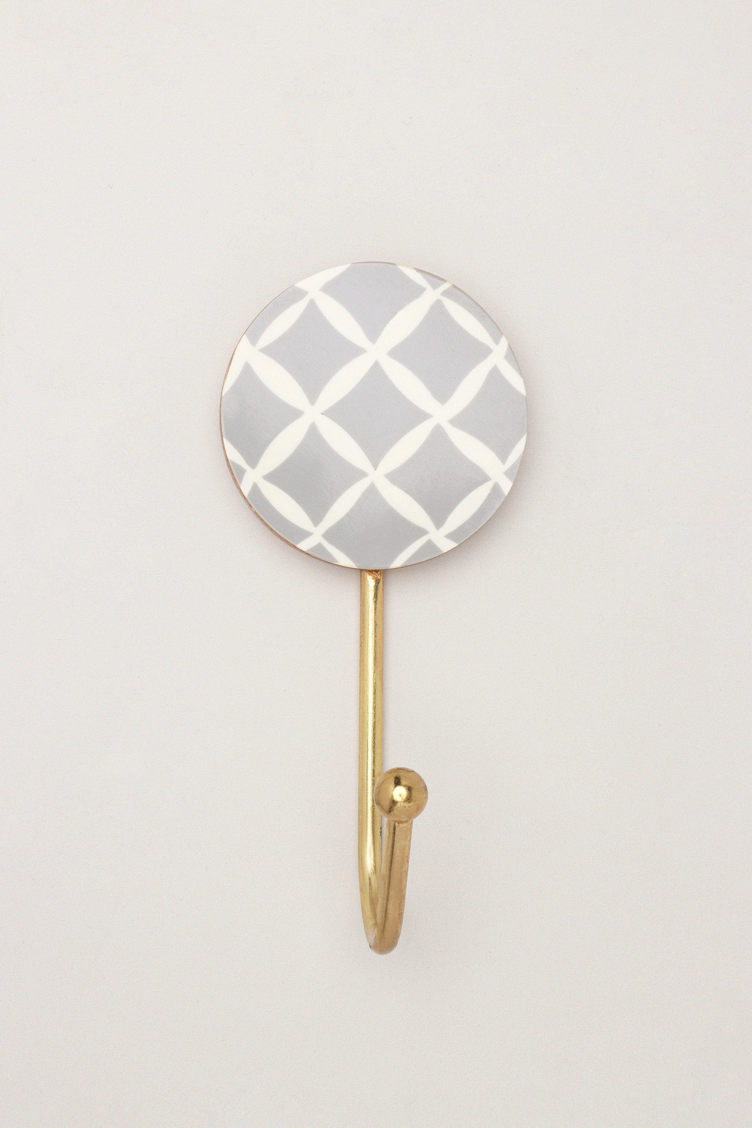 Dizzy Mosaic Grid Pattern Delights Wall Hooks Large Wood, Resin & Brass Coat Hangers - G Decor