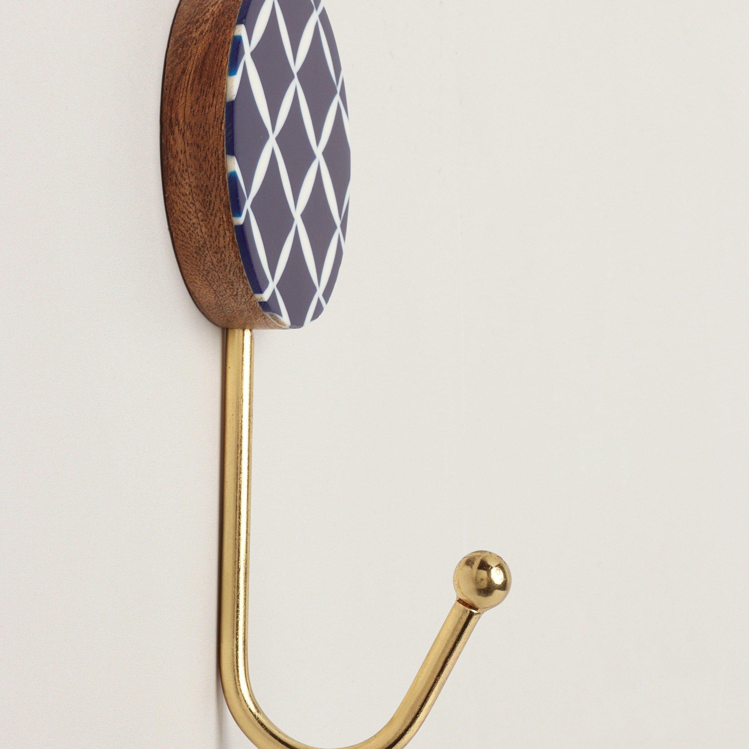 Dizzy Mosaic Grid Pattern Delights Wall Hooks Large Wood, Resin & Brass Coat Hangers - G Decor