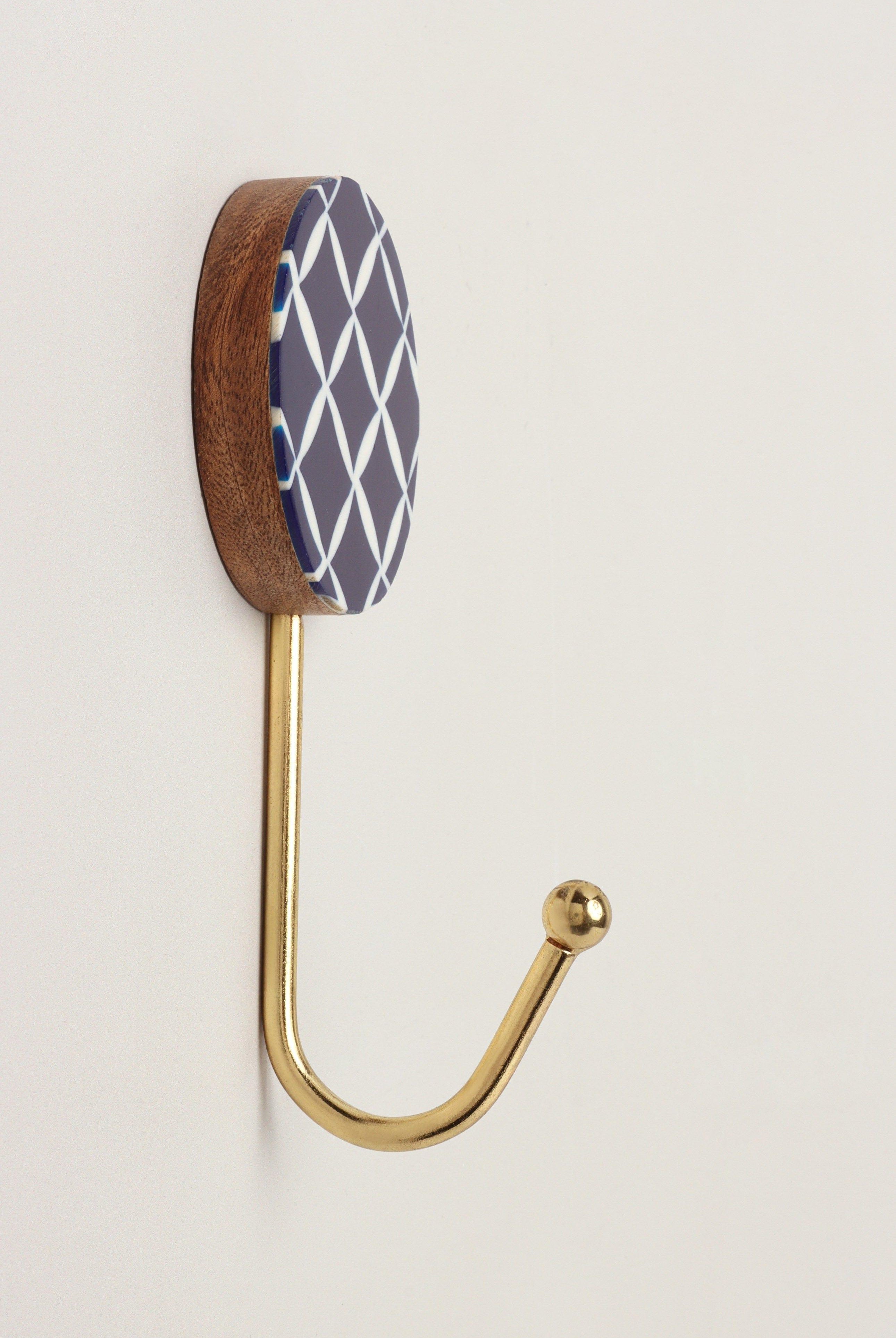 Dizzy Mosaic Grid Pattern Delights Wall Hooks Large Wood, Resin & Brass Coat Hangers - G Decor