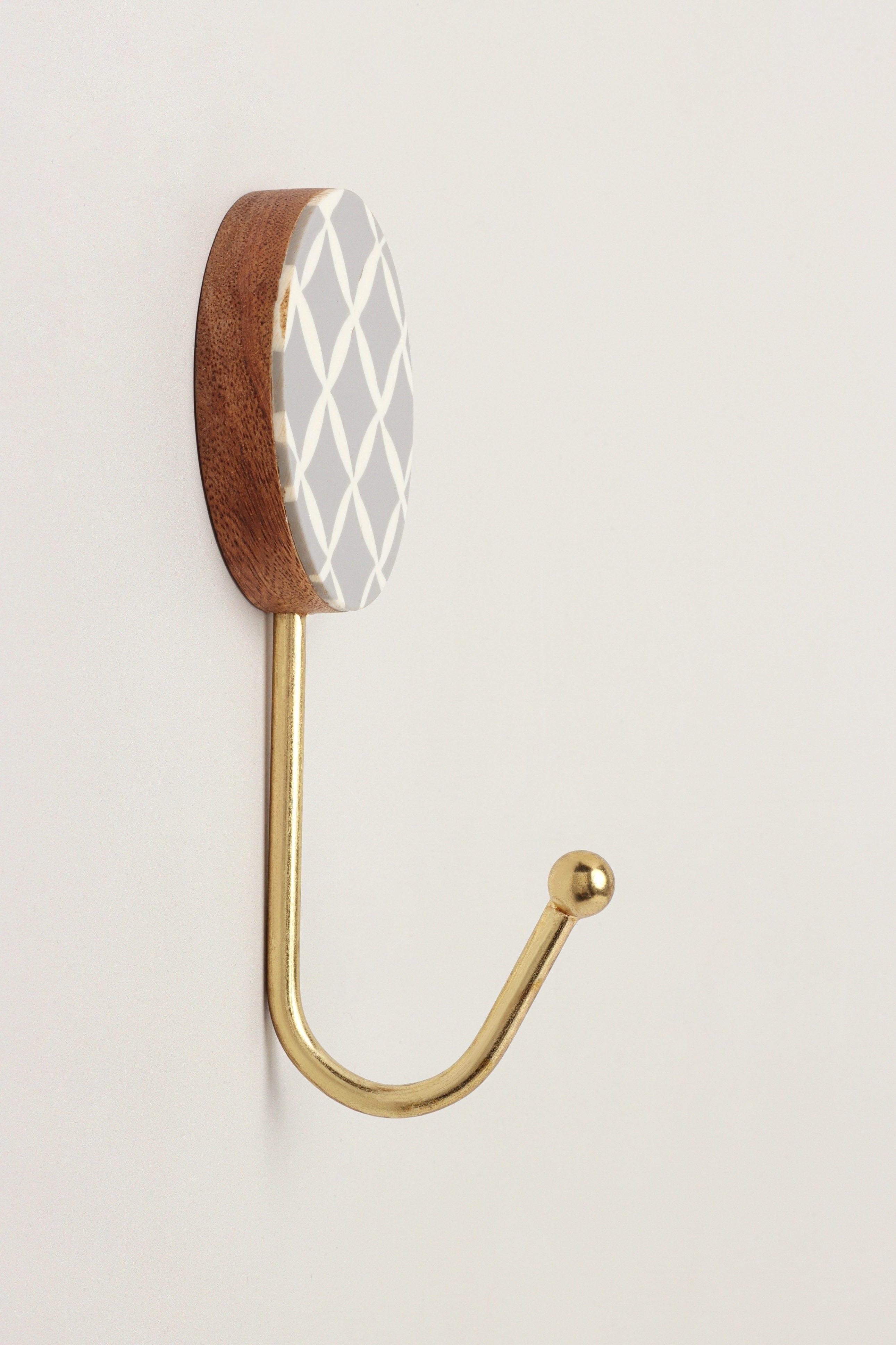 Dizzy Mosaic Grid Pattern Delights Wall Hooks Large Wood, Resin & Brass Coat Hangers - G Decor