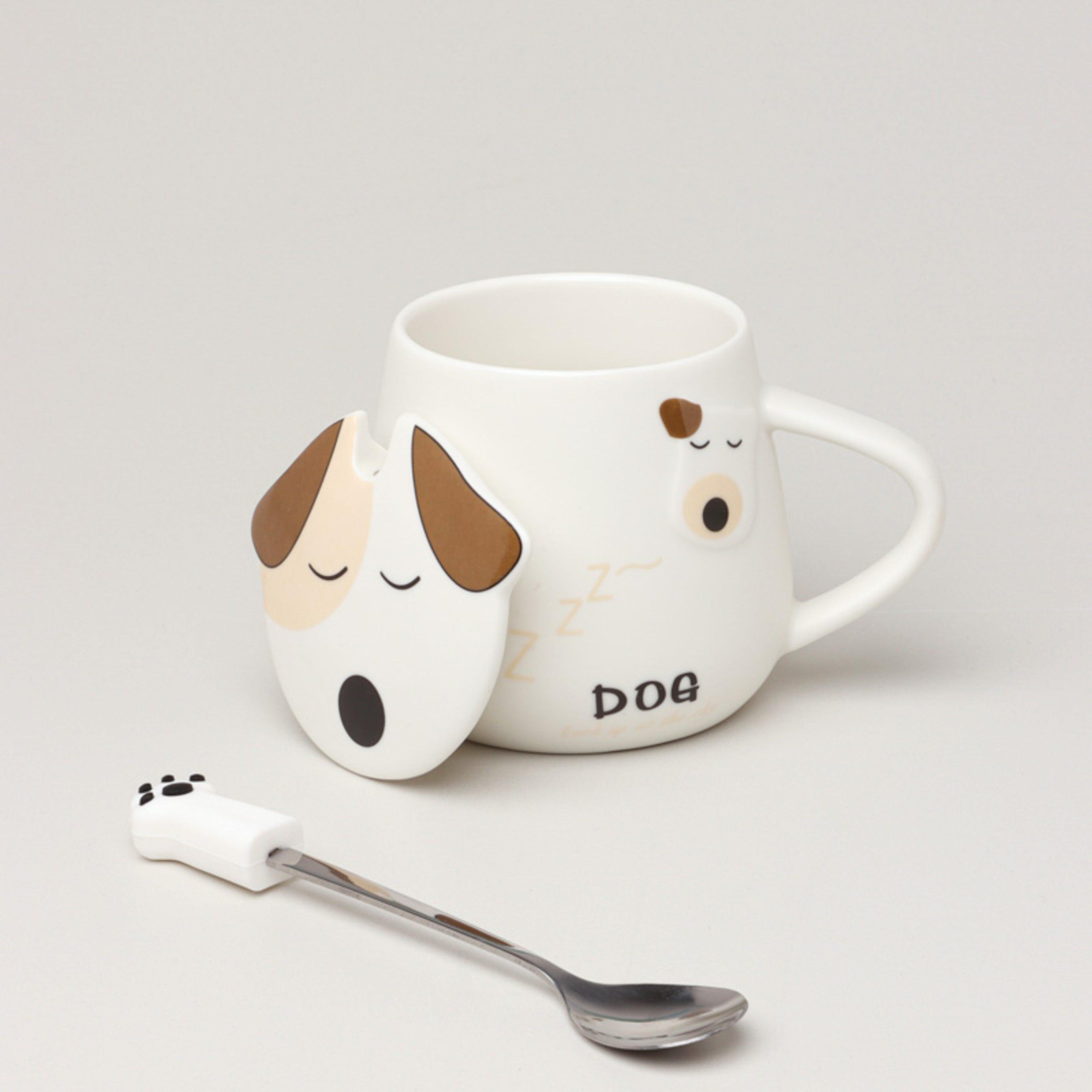 Dog Ceramic Coffee Tea Mug With Matching Lid and Spoon - G Decor