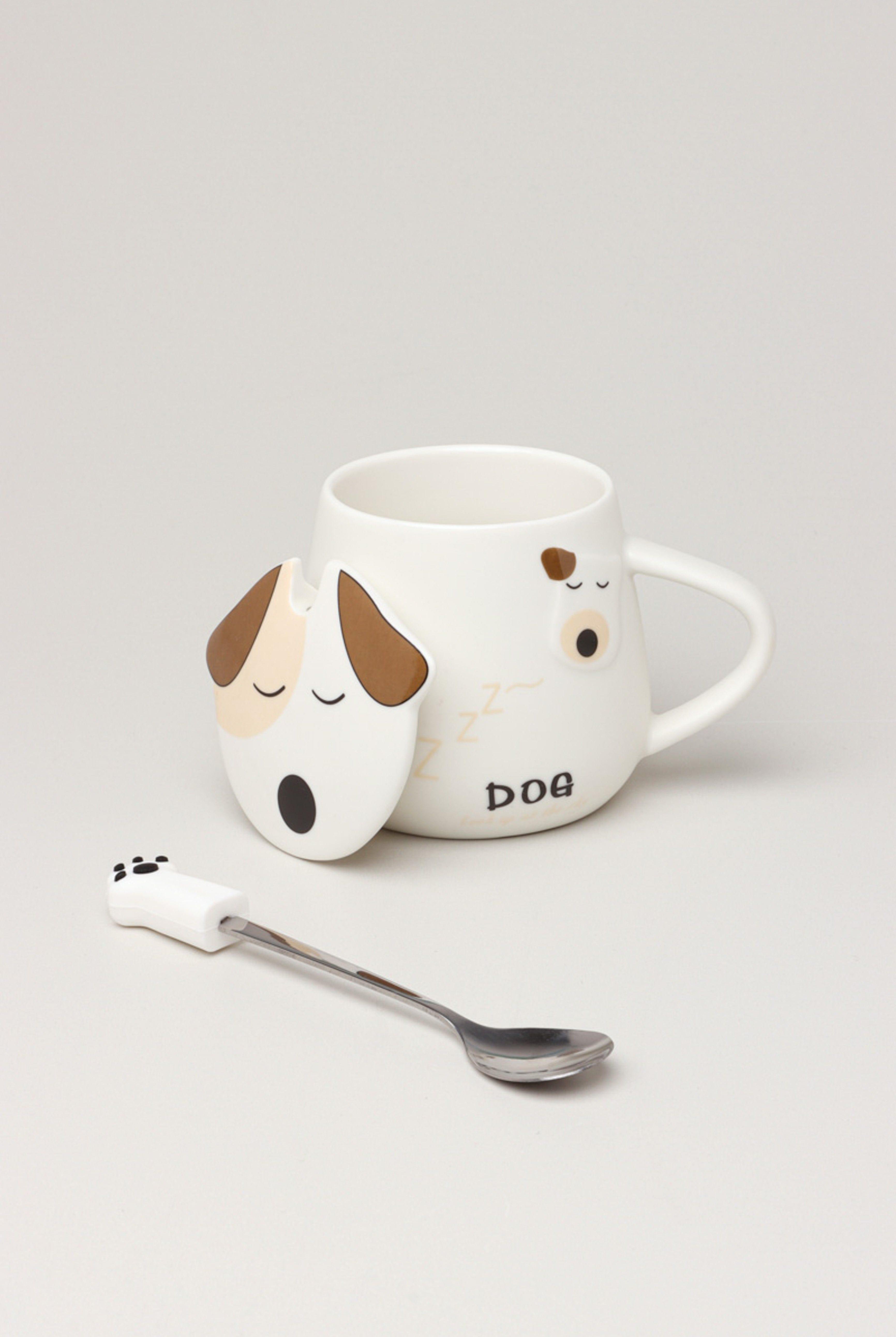 Dog Ceramic Coffee Tea Mug With Matching Lid and Spoon - G Decor