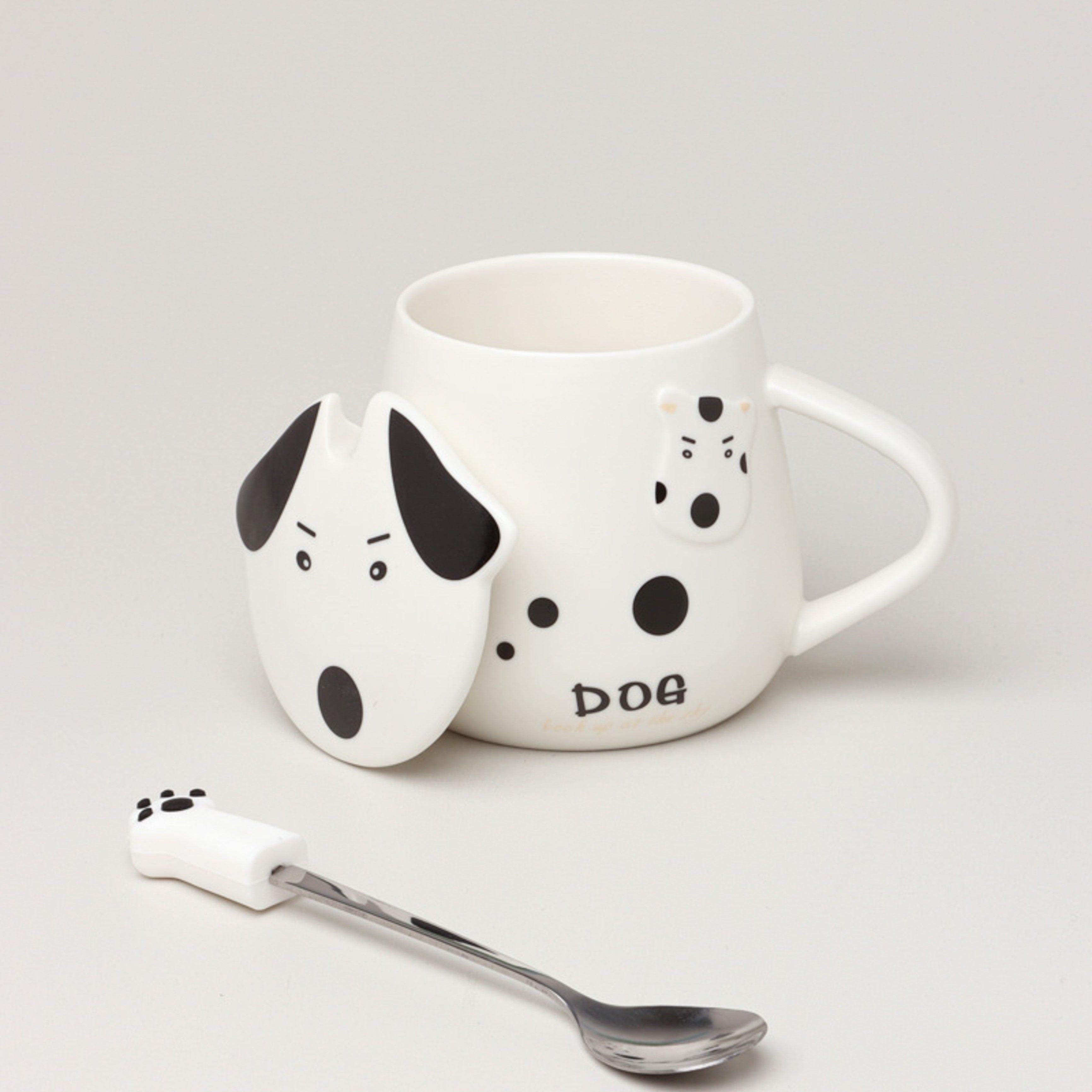 Dog Ceramic Coffee Tea Mug With Matching Lid and Spoon - G Decor